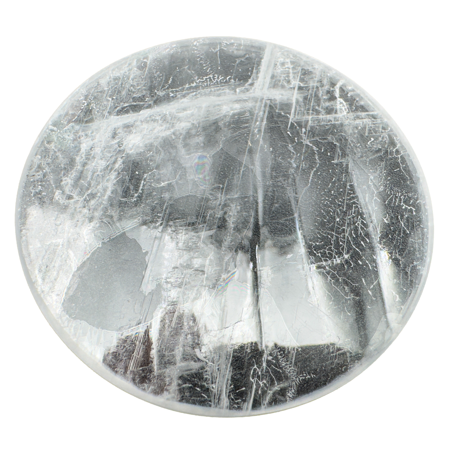 Selenite polished disc, translucent white gypsum with satin optical fiber, AAA grade New Mexico, view 8
