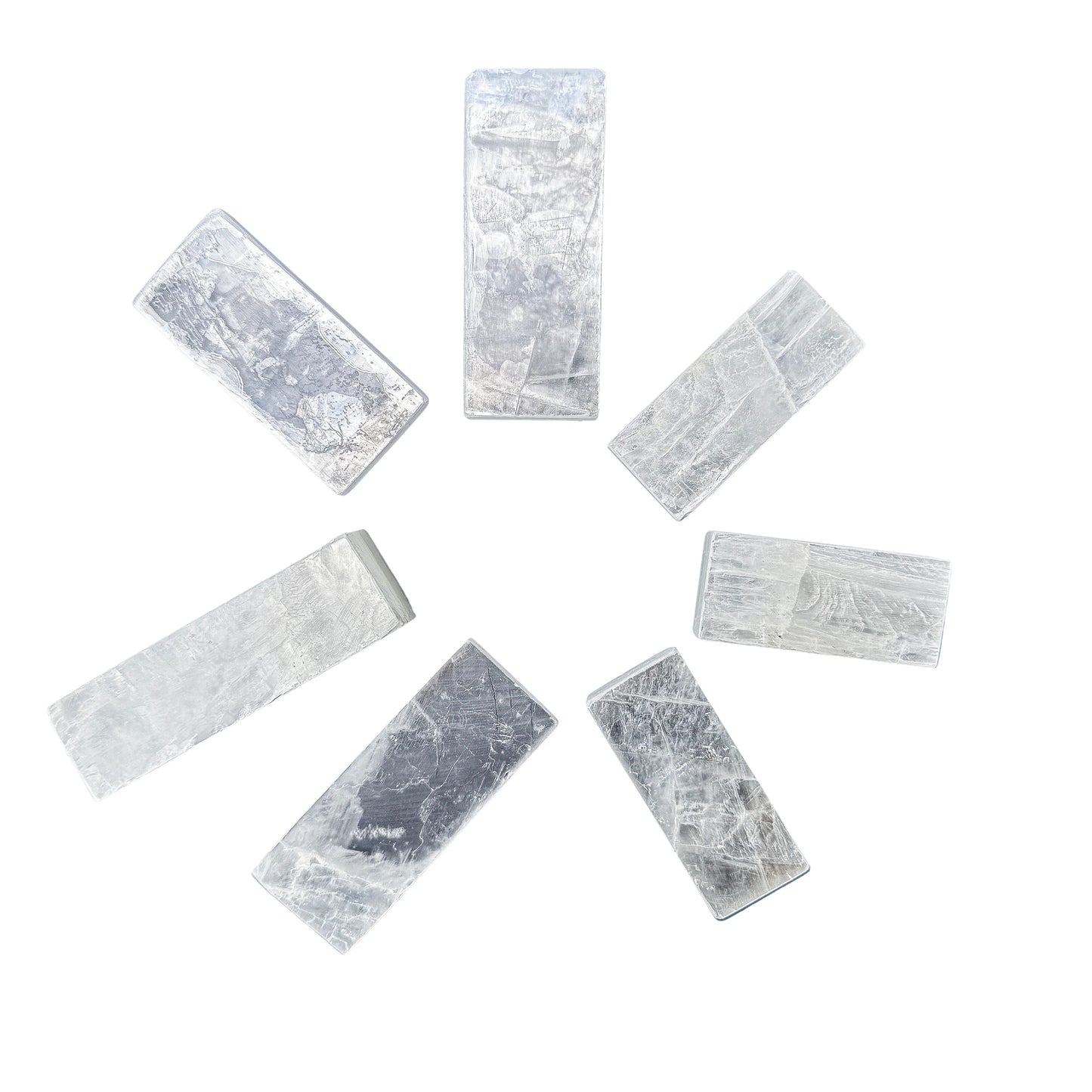 Overhead spread of Selenite polished sticks from New Mexico, AAA grade
