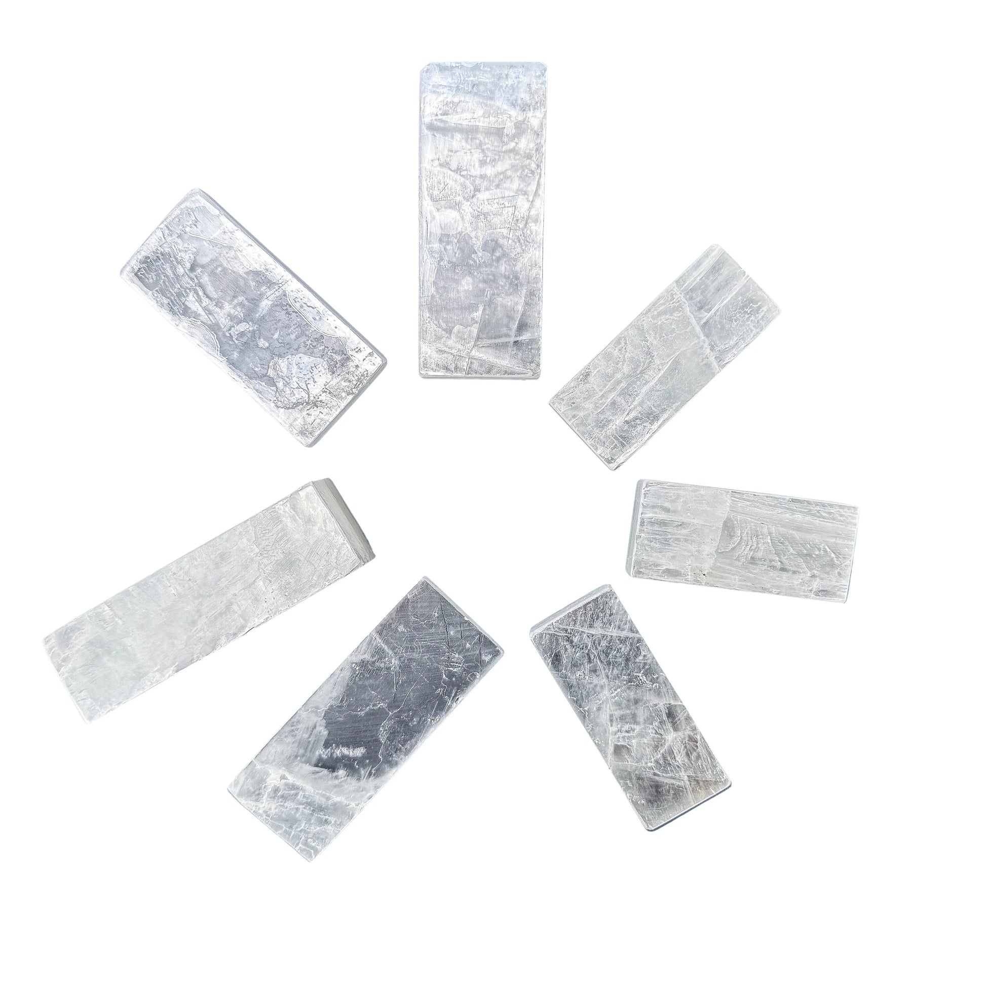 Overhead spread of Selenite polished sticks from New Mexico, AAA grade