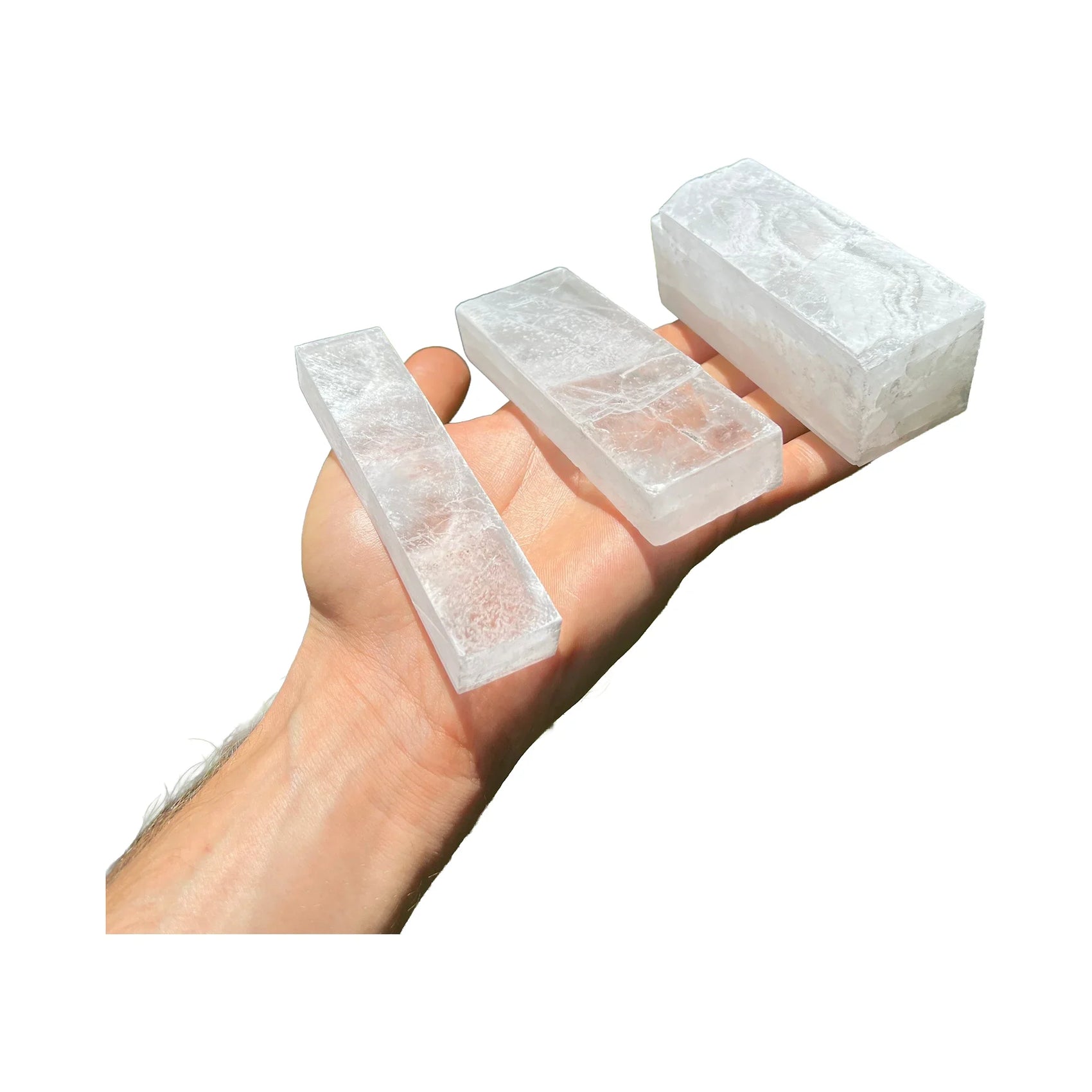 Selenite Polished Sticks raw stones, AAA grade, New Mexico origin, hero view.