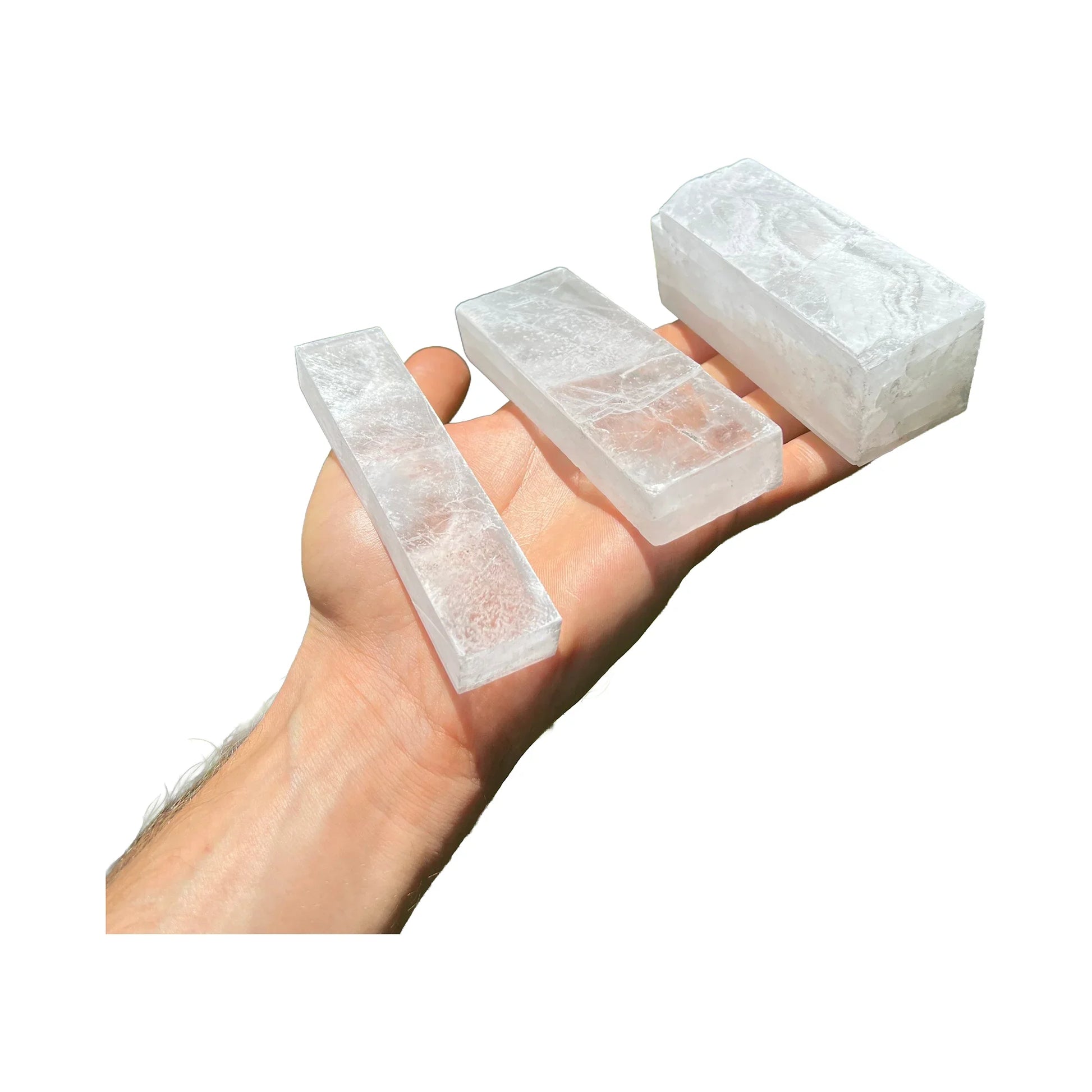 Selenite Polished Sticks raw stones, AAA grade, New Mexico origin, hero view.