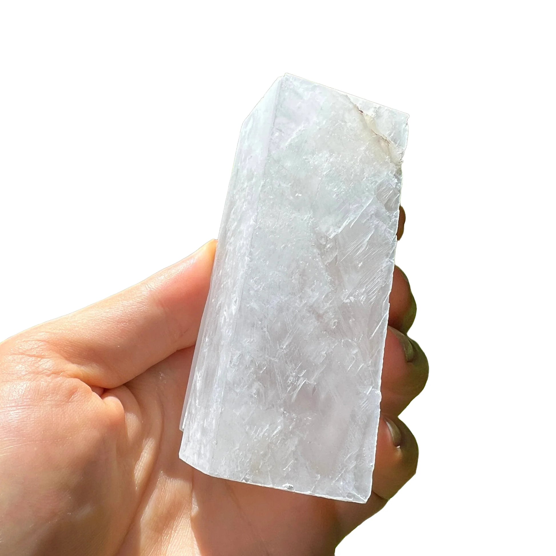 Alternate side of Selenite raw stone, showing natural patina, kept close for Cleansing.