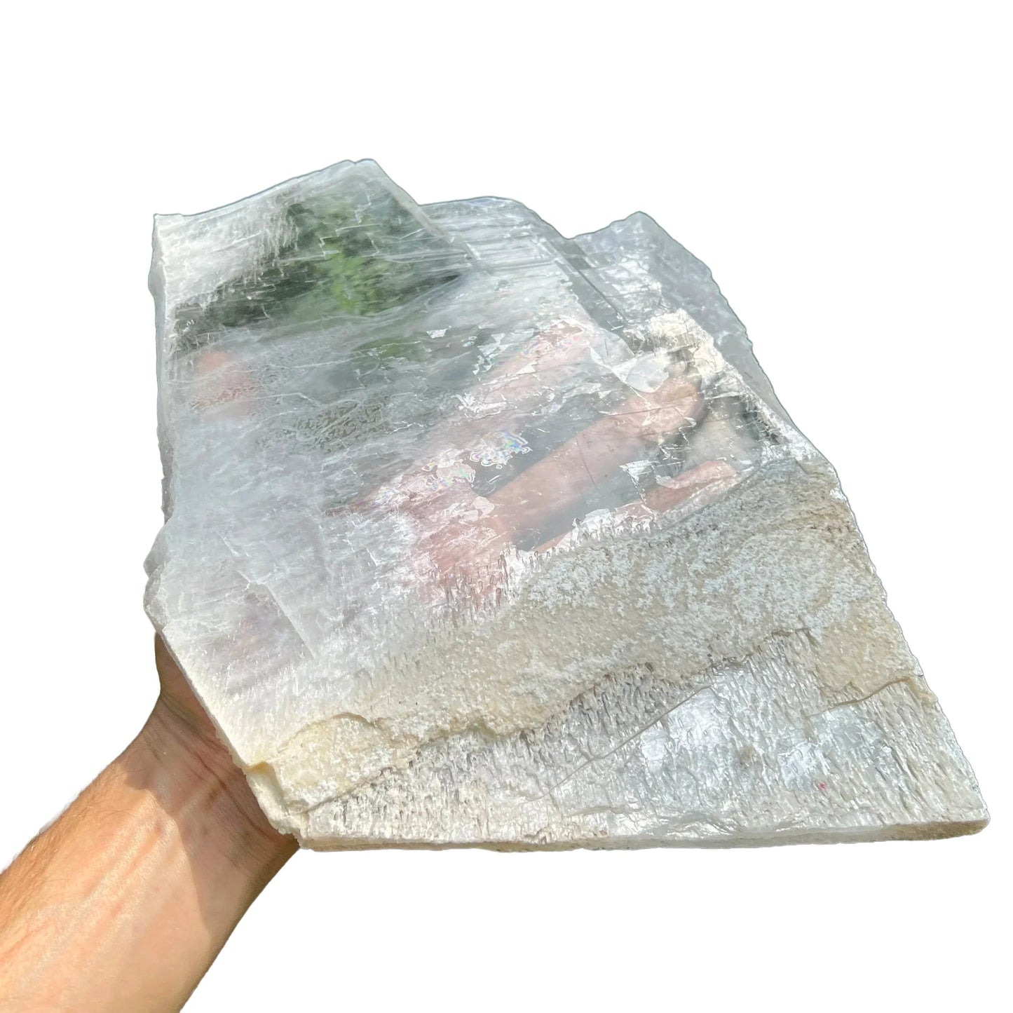 Detail shot of Grade AAA Selenite slab under natural light