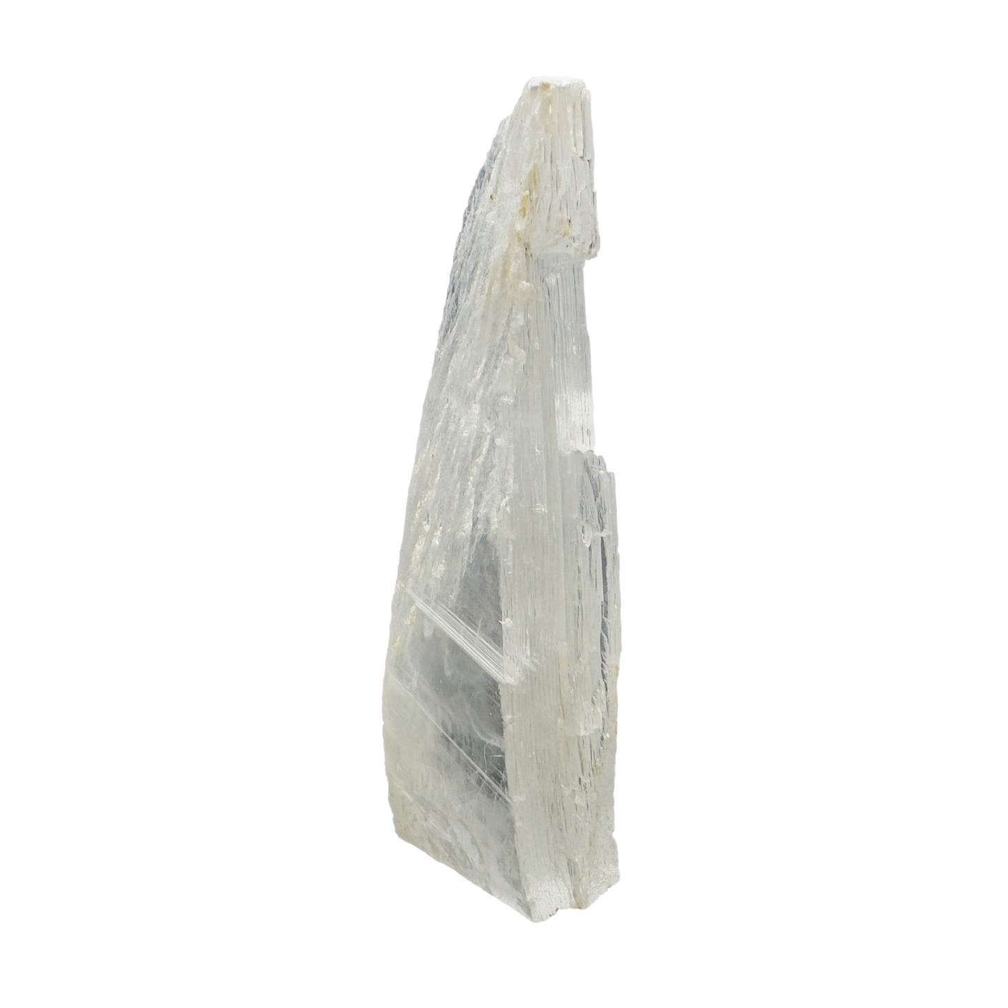 Selenite raw crystal standing slab, translucent white gypsum with satin fiber, AAA grade New Mexico, 0.61 lb, view 3