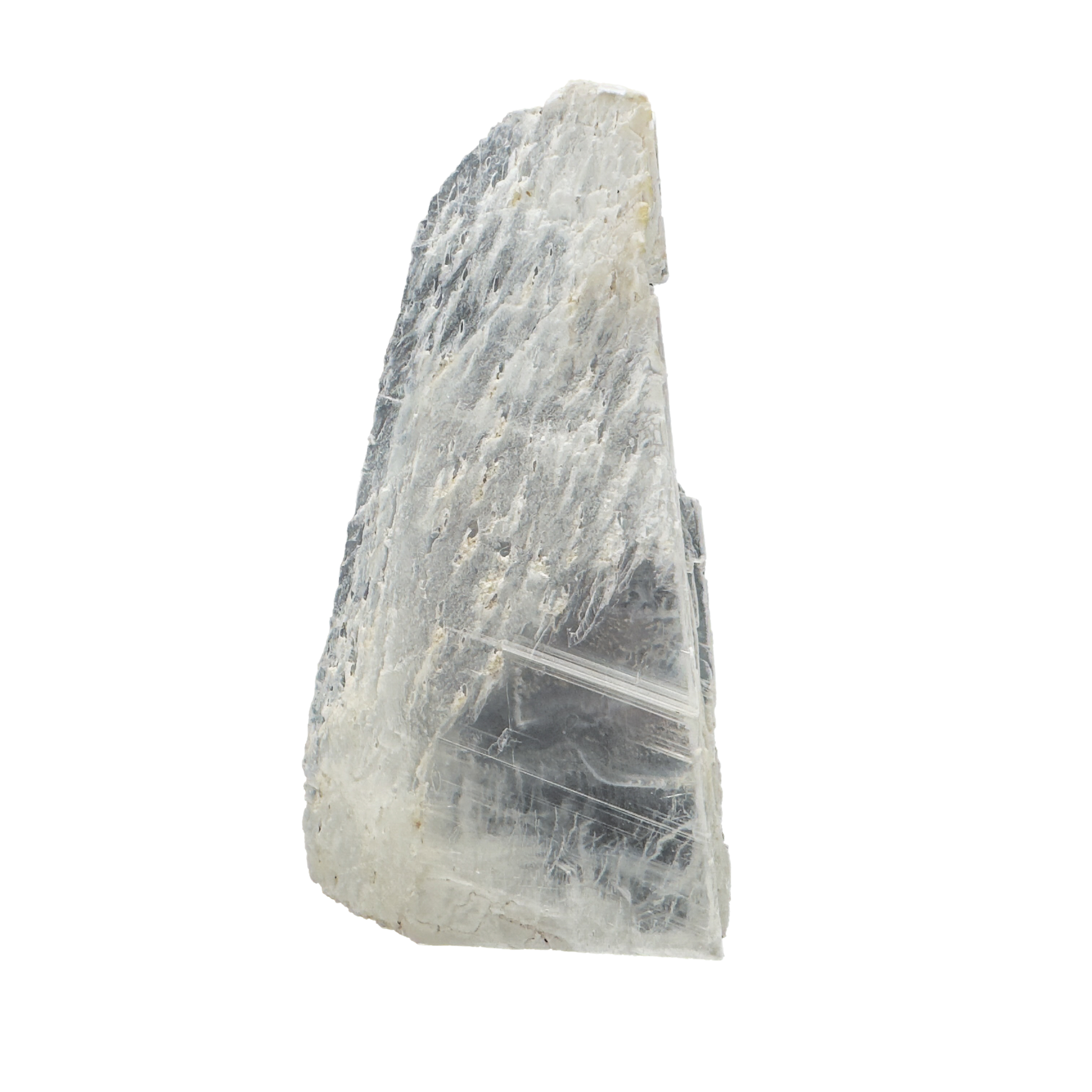 Selenite raw crystal standing slab, translucent white gypsum with satin fiber, AAA grade New Mexico, 0.61 lb, view 4