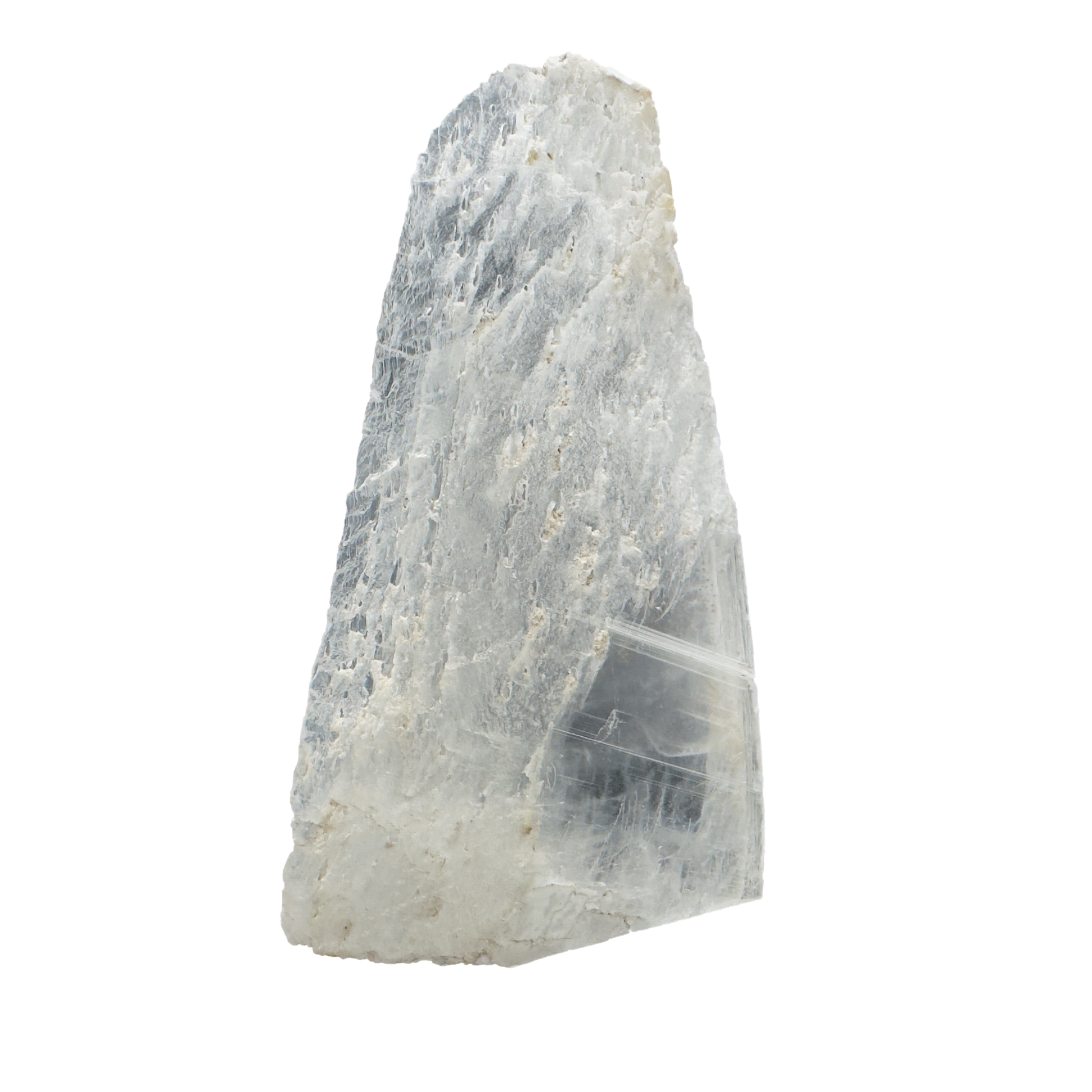 Selenite raw crystal standing slab, translucent white gypsum with satin fiber, AAA grade New Mexico, 0.61 lb, view 5