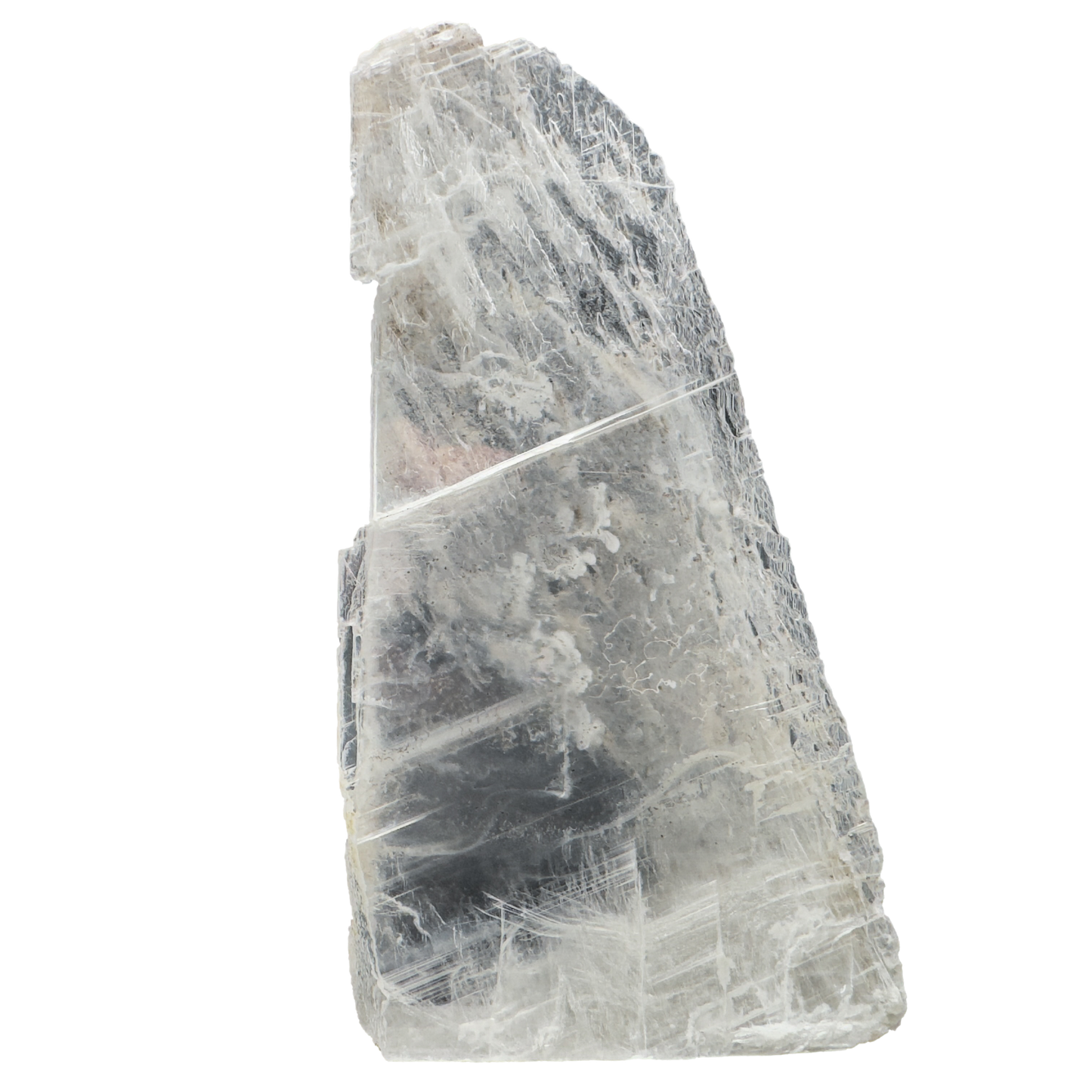 Selenite raw crystal standing slab, translucent white gypsum with satin fiber, AAA grade New Mexico, 0.61 lb, view 7