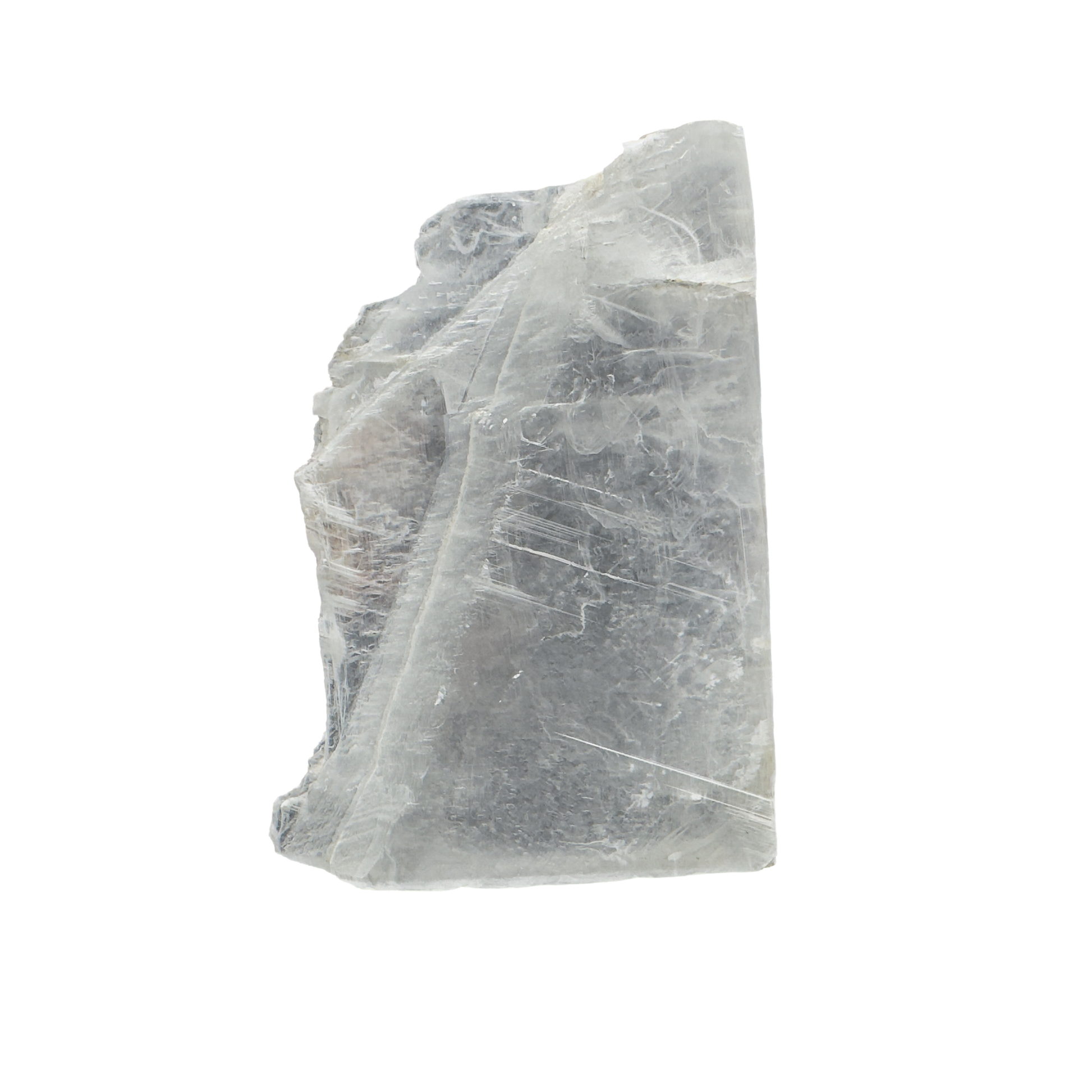 Selenite raw crystal standing slab, thick translucent white gypsum with satin fiber, AAA grade New Mexico, 2.08 lb, view 1
