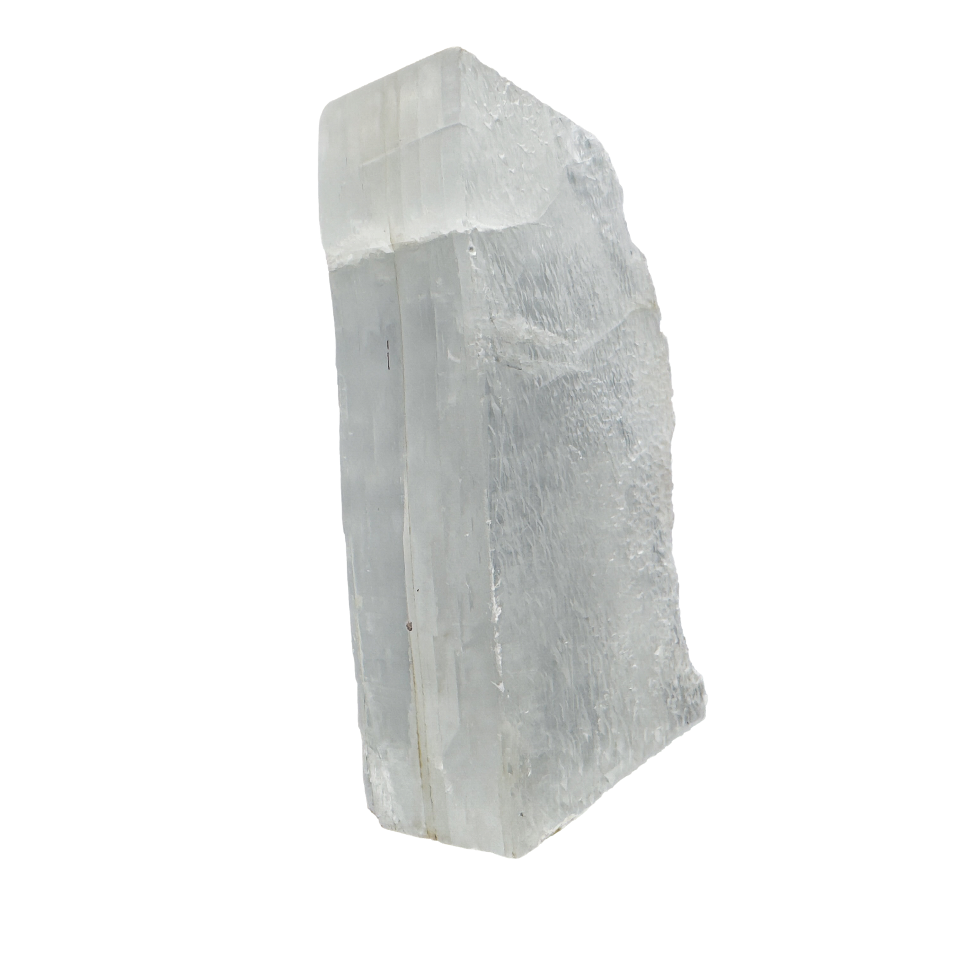 Selenite raw crystal standing slab, thick translucent white gypsum with satin fiber, AAA grade New Mexico, 2.08 lb, view 4