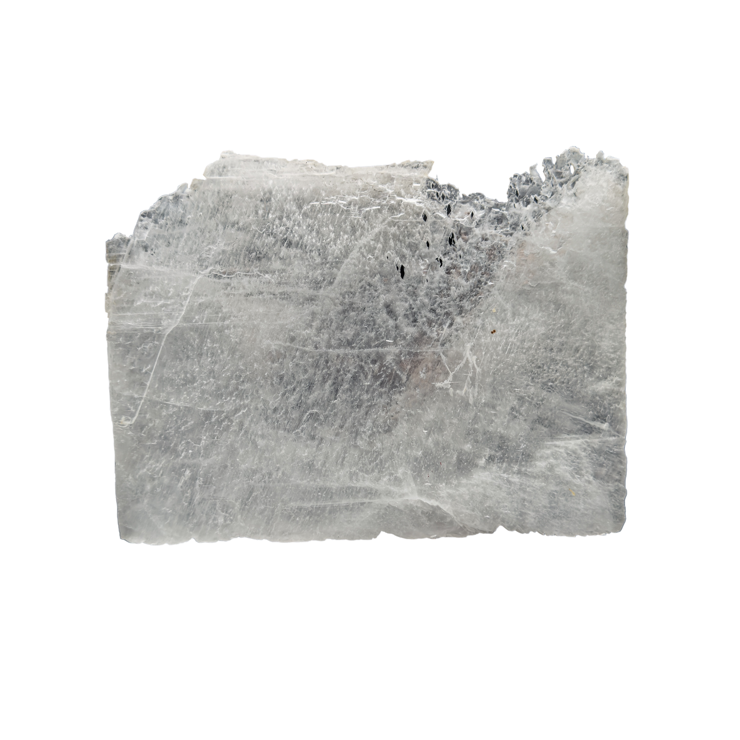 Selenite raw crystal standing slab, broad translucent white gypsum panel with natural terminations, AAA grade New Mexico, 4.03 lb, view 1