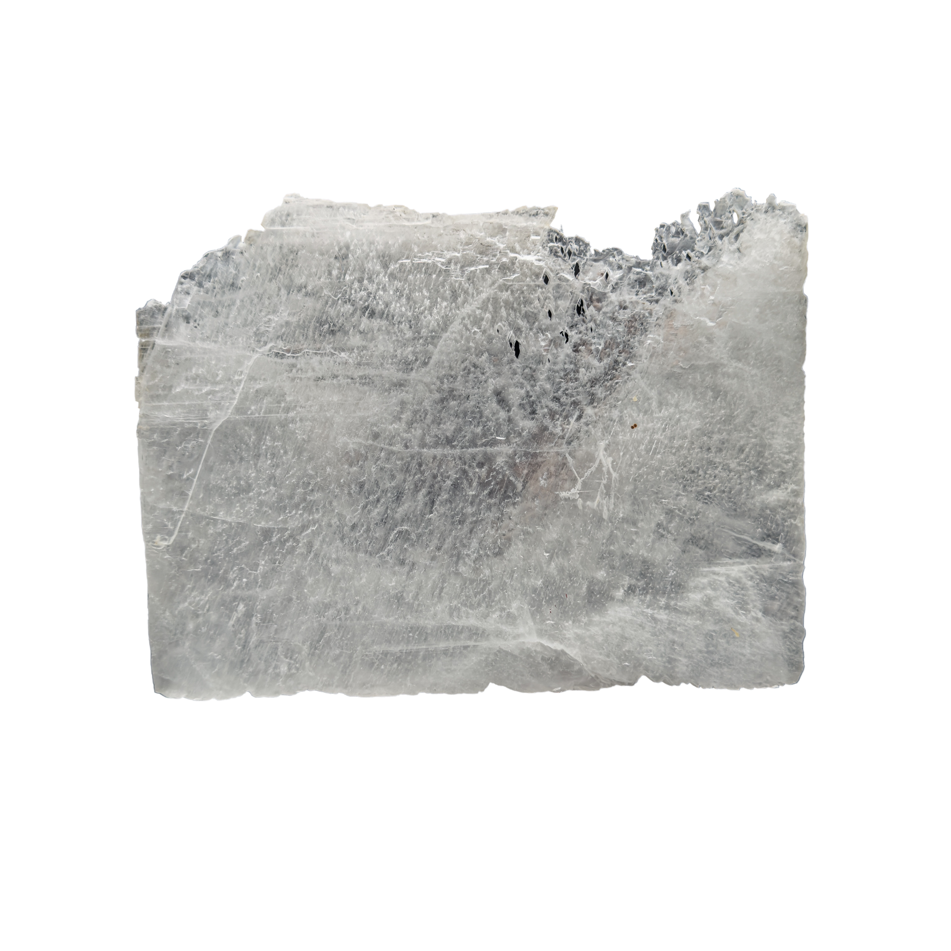 Selenite raw crystal standing slab, broad translucent white gypsum panel with natural terminations, AAA grade New Mexico, 4.03 lb, view 1