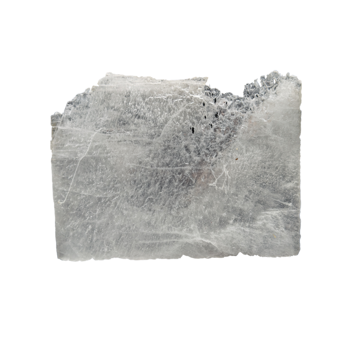 Selenite raw crystal standing slab, broad translucent white gypsum panel with natural terminations, AAA grade New Mexico, 4.03 lb, view 1