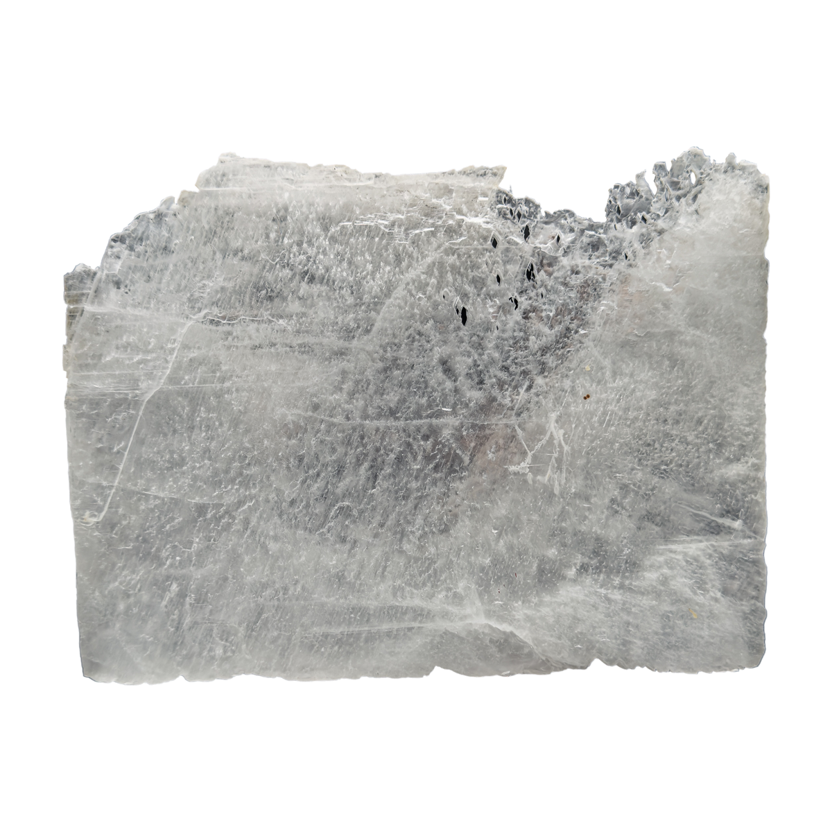 Selenite raw crystal standing slab, broad translucent white gypsum panel with natural terminations, AAA grade New Mexico, 4.03 lb, view 1