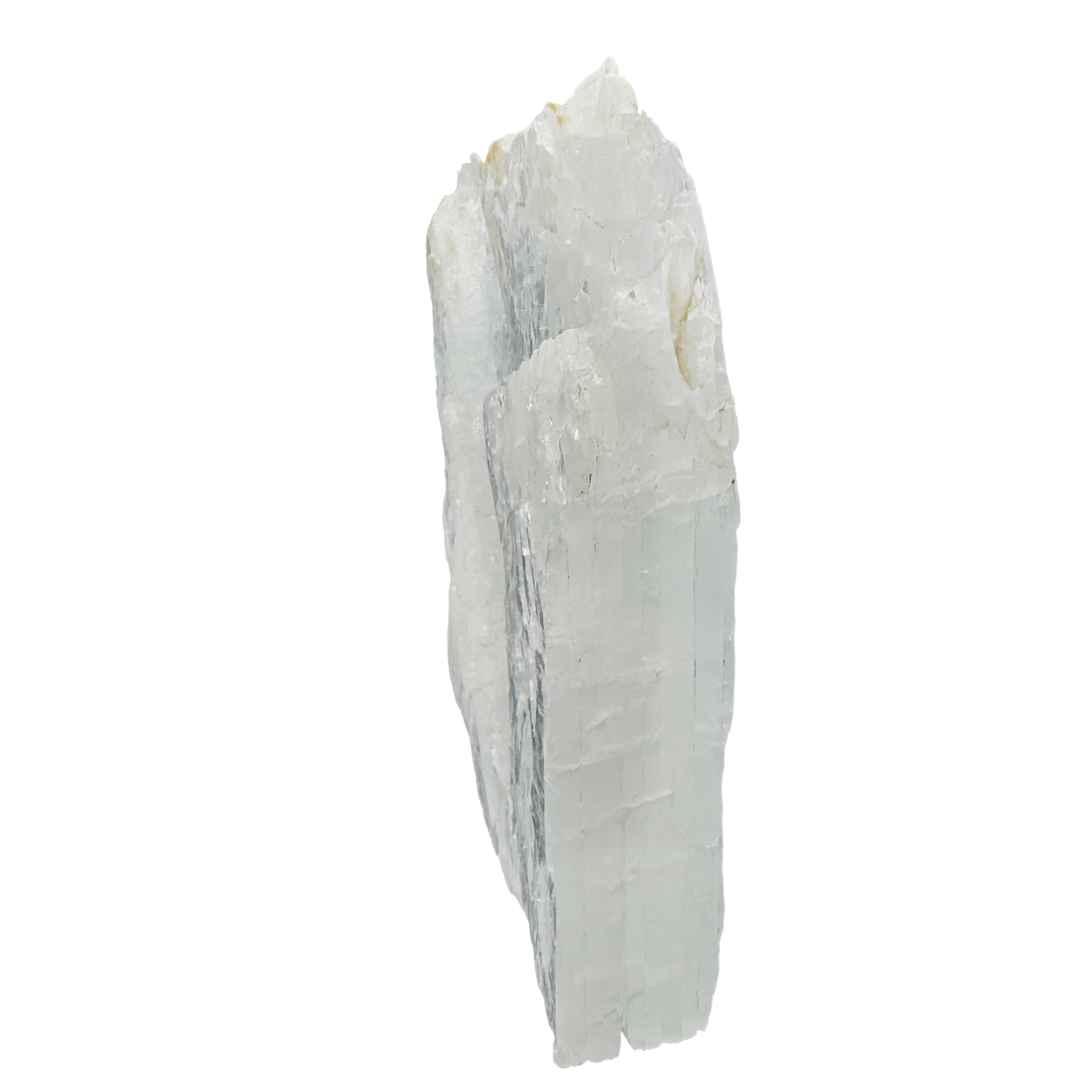 Selenite raw crystal standing slab, broad translucent white gypsum panel with natural terminations, AAA grade New Mexico, 4.03 lb, view 3