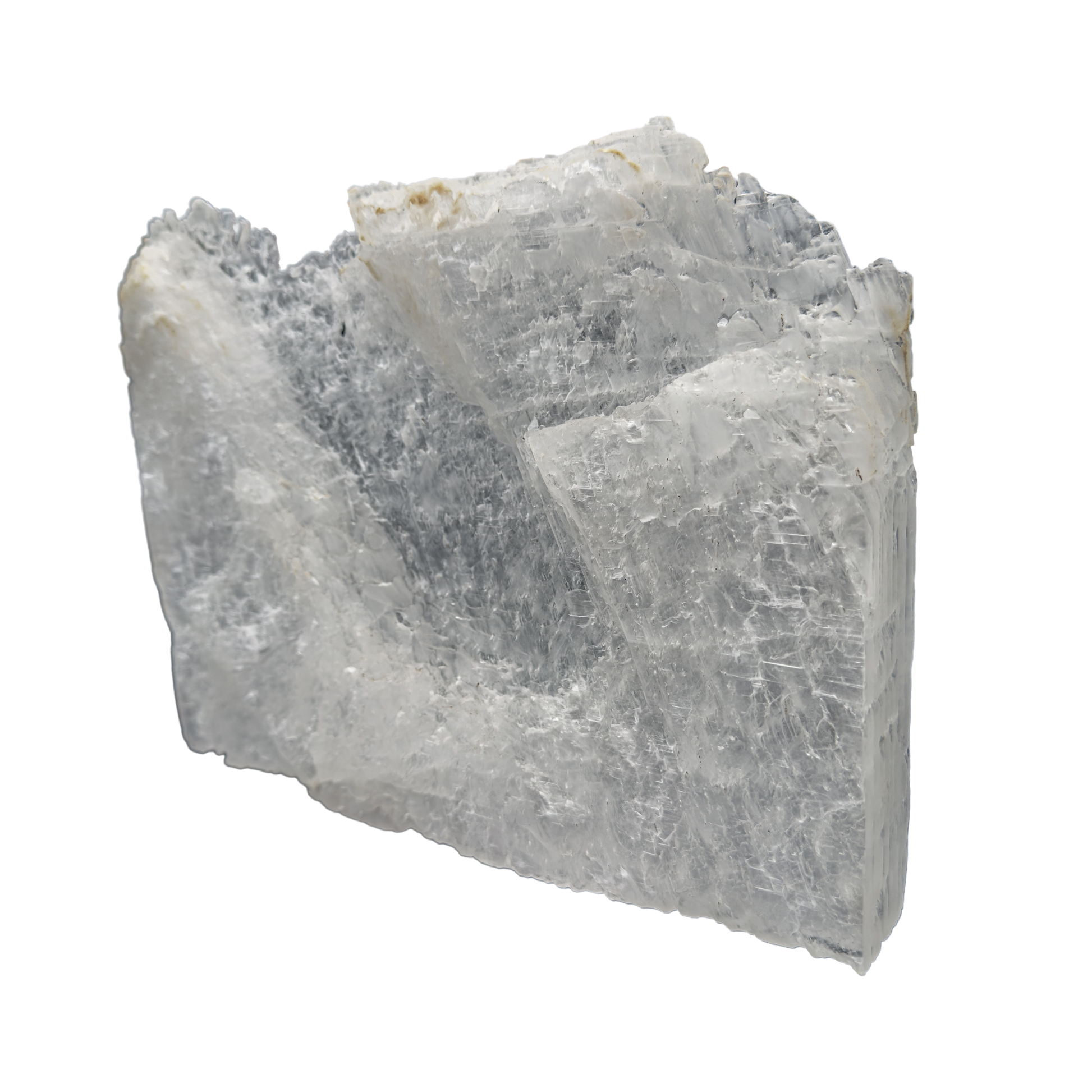 Selenite raw crystal standing slab, broad translucent white gypsum panel with natural terminations, AAA grade New Mexico, 4.03 lb, view 4