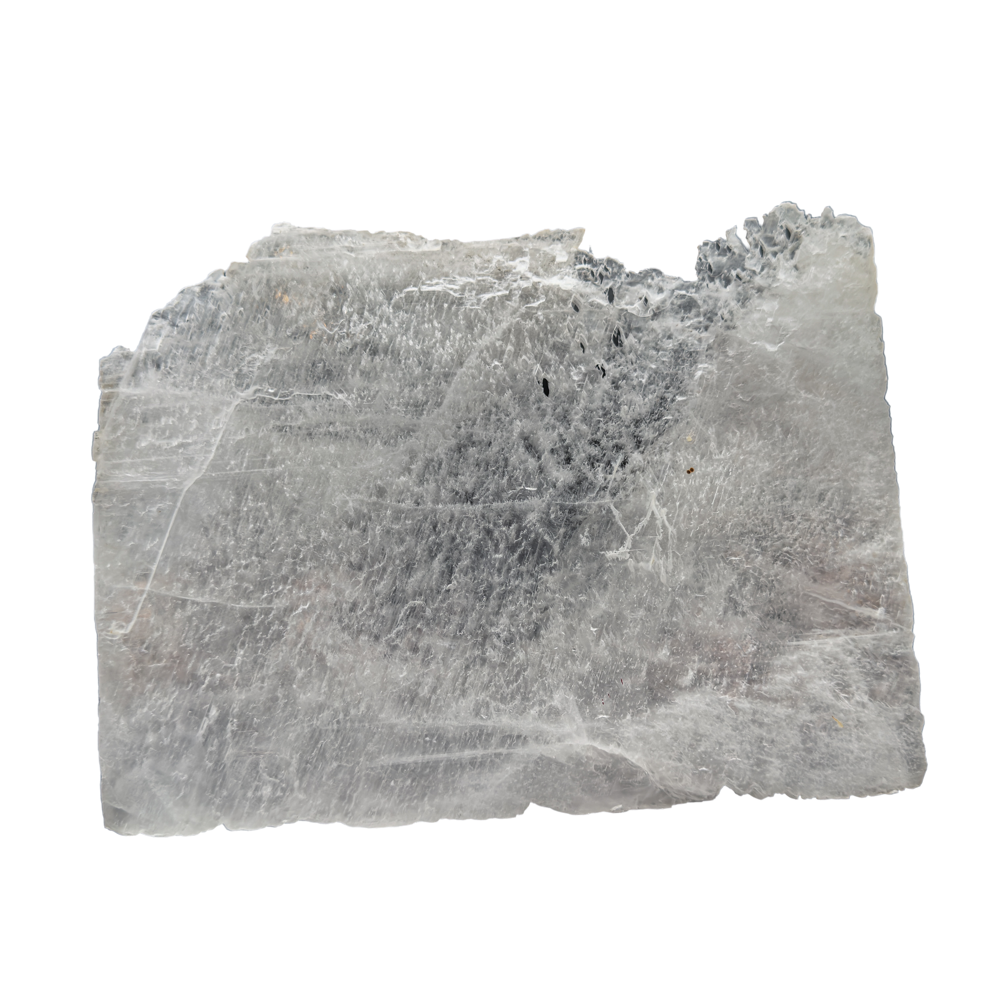 Selenite raw crystal standing slab, broad translucent white gypsum panel with natural terminations, AAA grade New Mexico, 4.03 lb, view 7