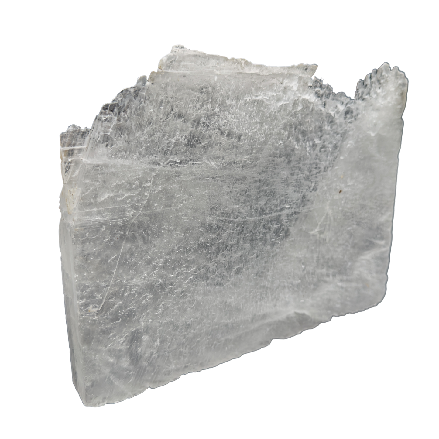 Selenite raw crystal standing slab, broad translucent white gypsum panel with natural terminations, AAA grade New Mexico, 4.03 lb, view 8