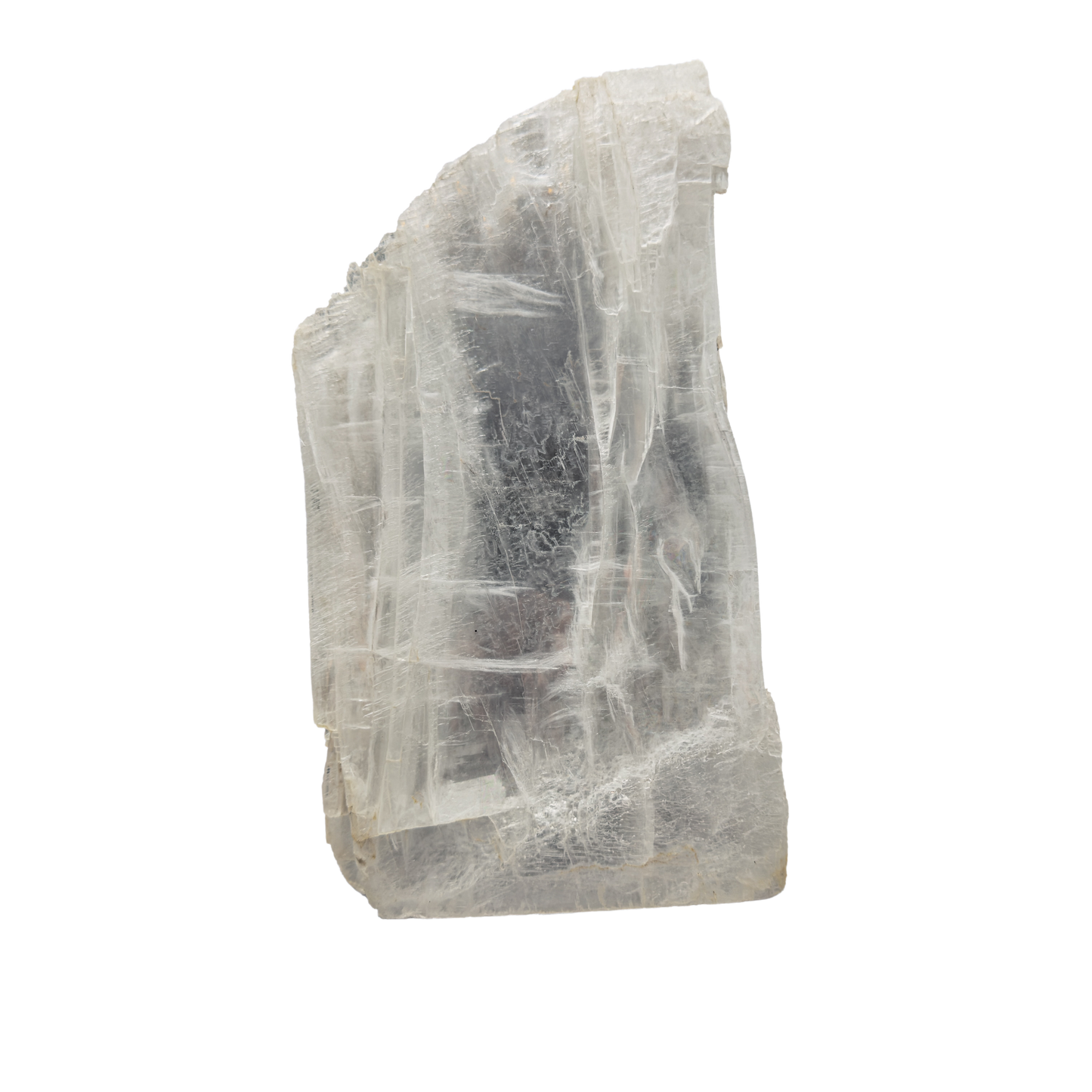 Selenite raw crystal standing slab, tall translucent white gypsum with full-height fiber, AAA grade New Mexico, 5.43 lb, view 1