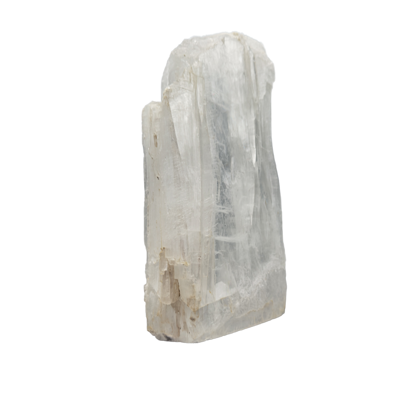 Selenite raw crystal standing slab, tall translucent white gypsum with full-height fiber, AAA grade New Mexico, 5.43 lb, view 2