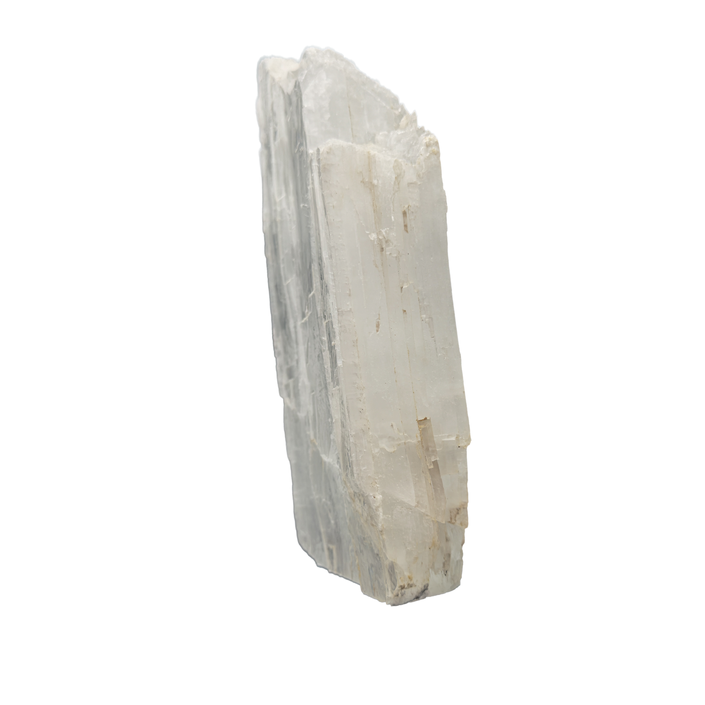 Selenite raw crystal standing slab, tall translucent white gypsum with full-height fiber, AAA grade New Mexico, 5.43 lb, view 3