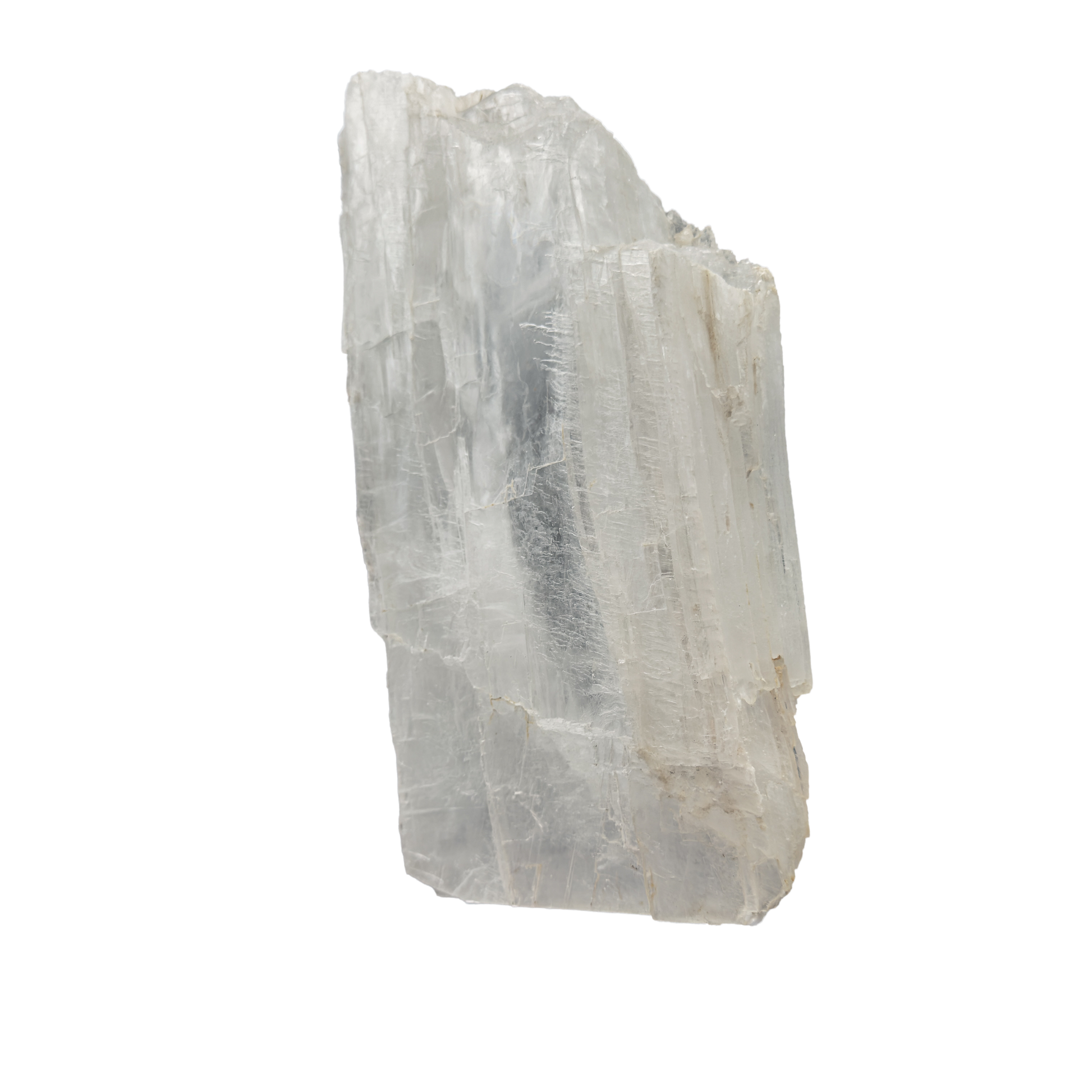Selenite raw crystal standing slab, tall translucent white gypsum with full-height fiber, AAA grade New Mexico, 5.43 lb, view 4