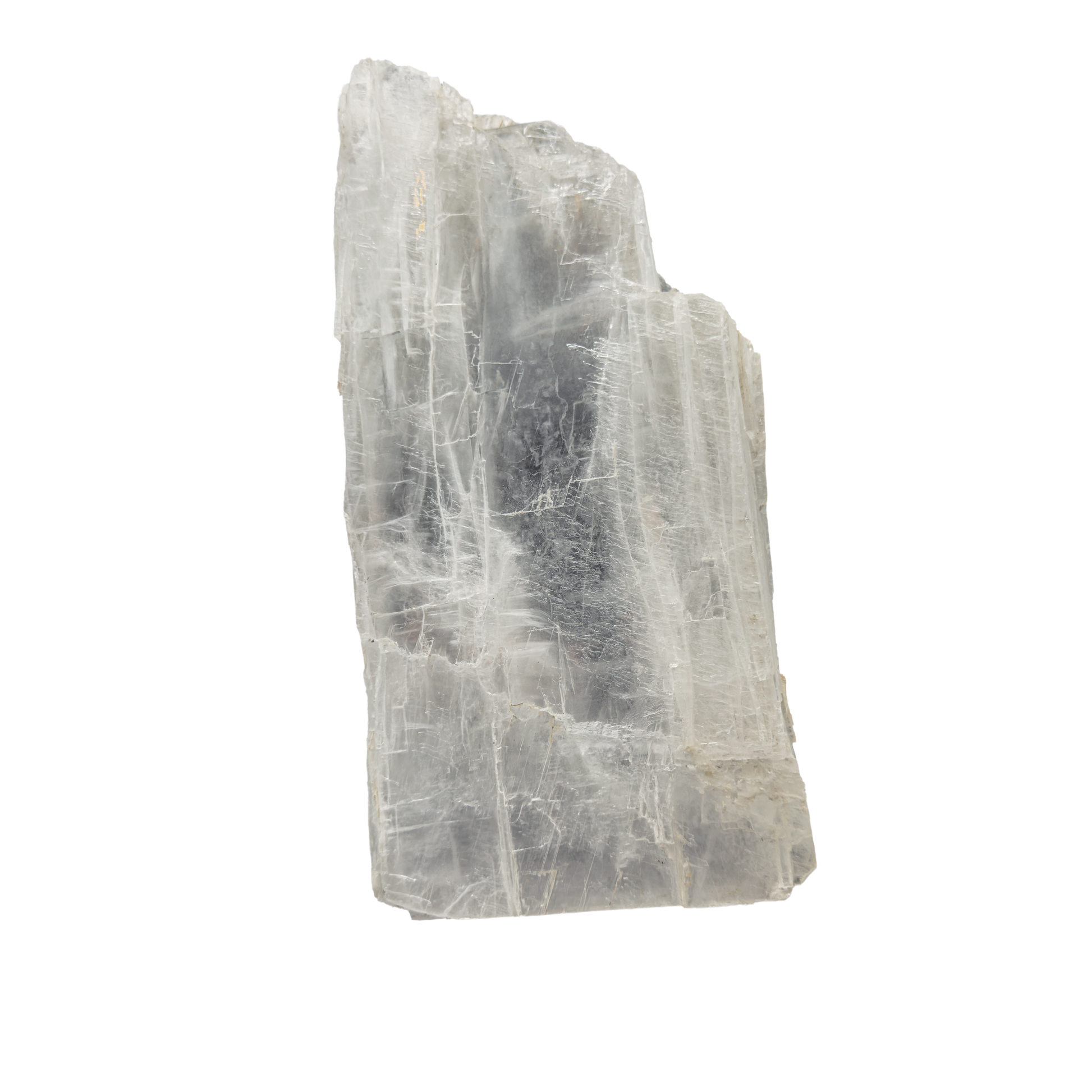 Selenite raw crystal standing slab, tall translucent white gypsum with full-height fiber, AAA grade New Mexico, 5.43 lb, view 5