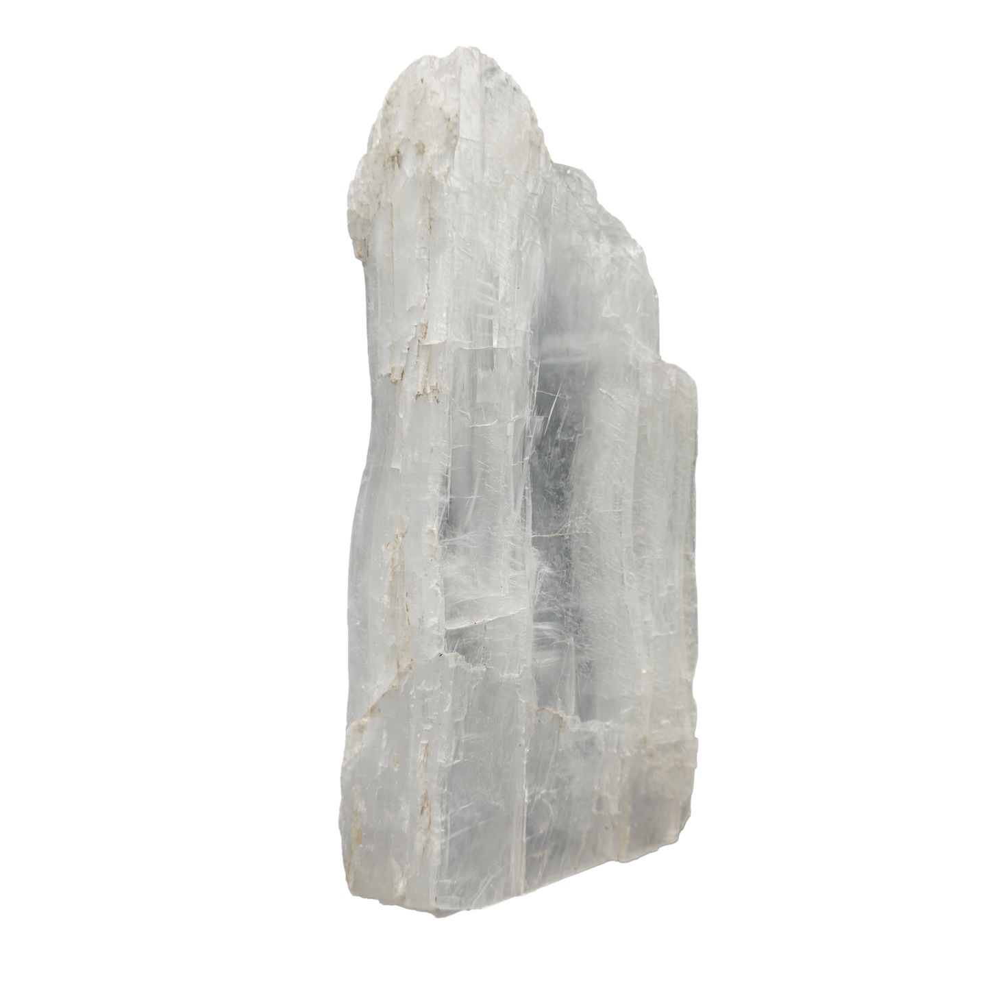Selenite raw crystal standing slab, tall translucent white gypsum with full-height fiber, AAA grade New Mexico, 5.43 lb, view 6