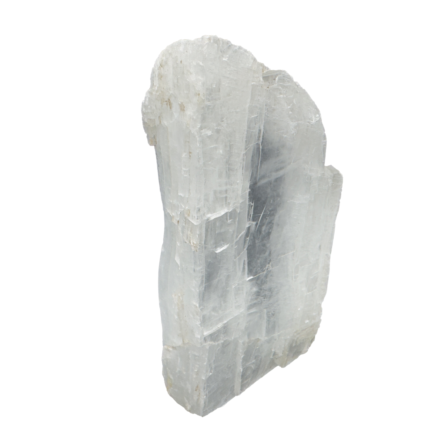 Selenite raw crystal standing slab, tall translucent white gypsum with full-height fiber, AAA grade New Mexico, 5.43 lb, view 7
