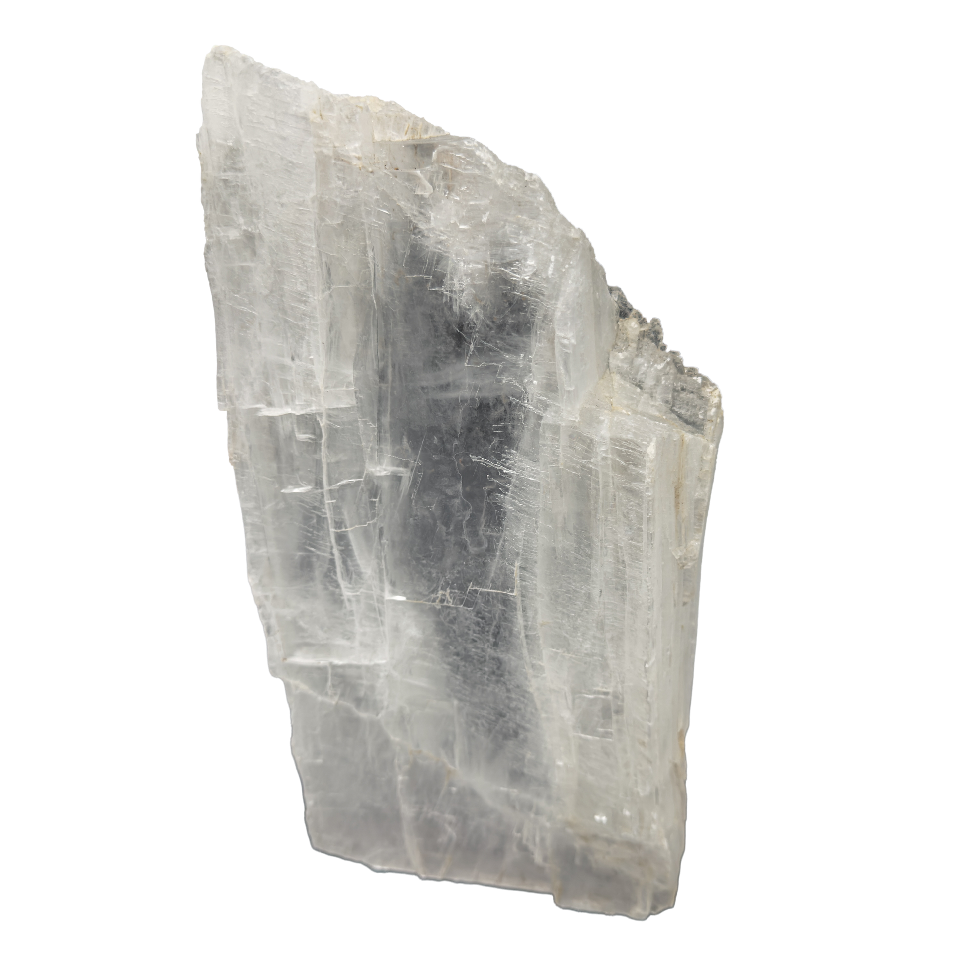 Selenite raw crystal standing slab, tall translucent white gypsum with full-height fiber, AAA grade New Mexico, 5.43 lb, view 8