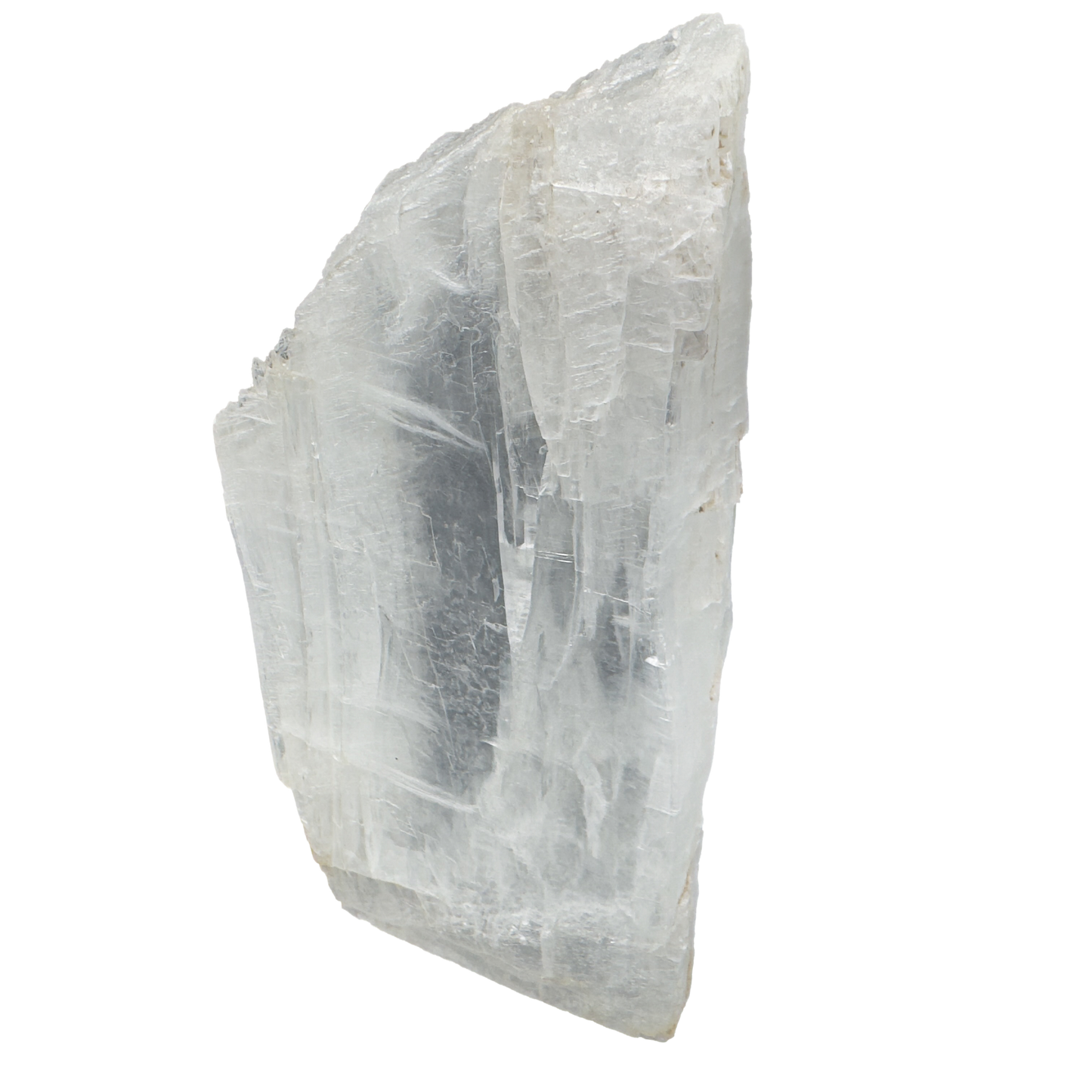 Selenite raw crystal standing slab, tall translucent white gypsum with full-height fiber, AAA grade New Mexico, 5.43 lb, view 9