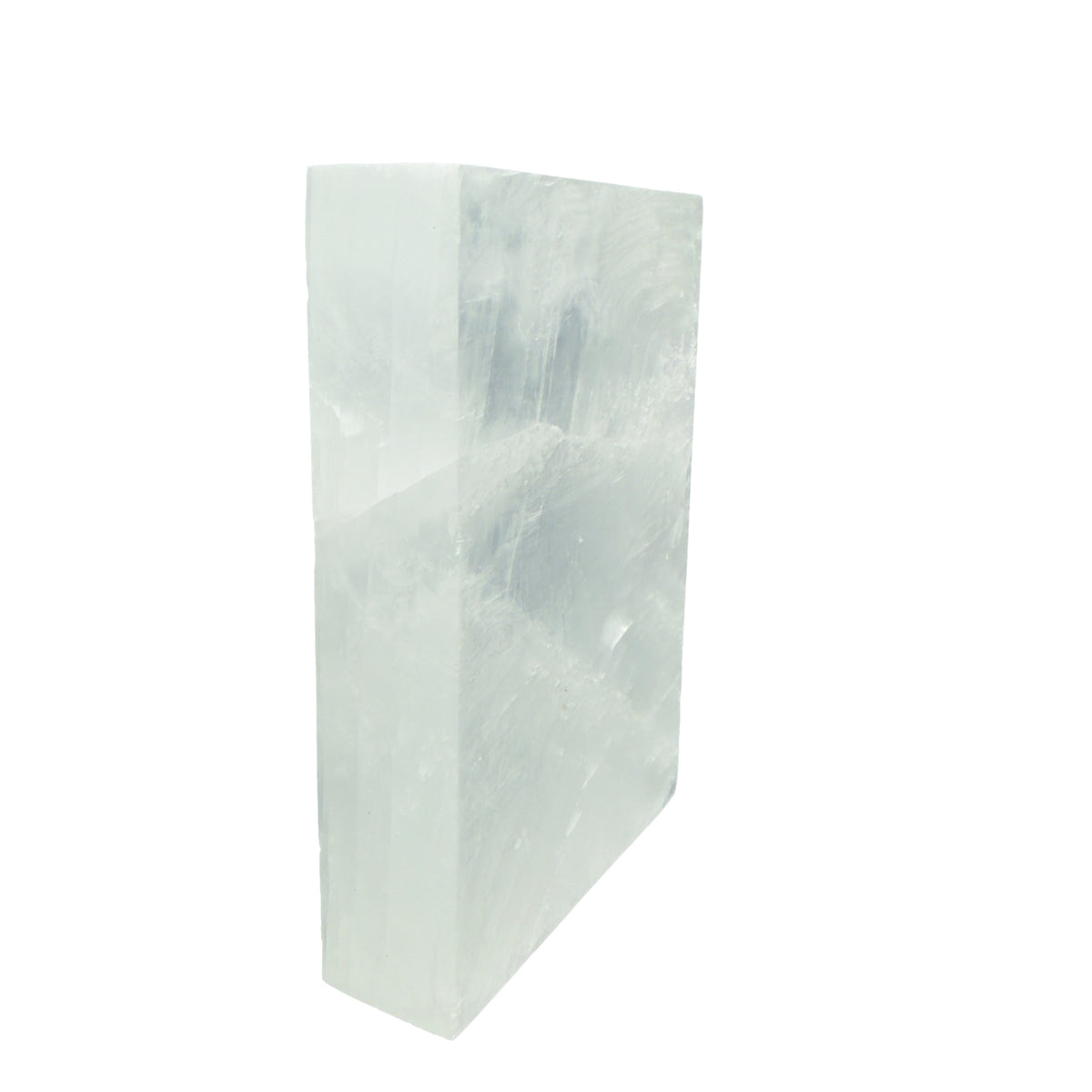 AAA grade selenite clearing block from New Mexico, top view, translucent white gypsum fiber, specimen 65.