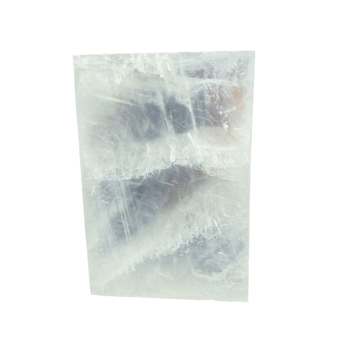AAA grade selenite clearing block from New Mexico, reverse side, translucent white gypsum fiber, specimen 65.