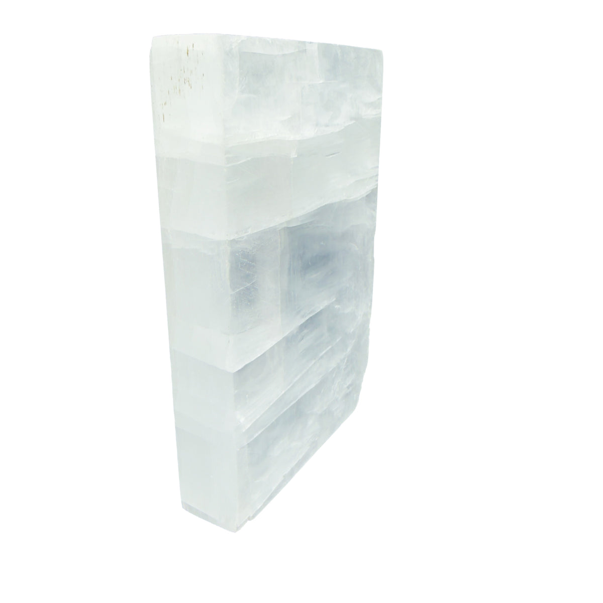 AAA grade selenite clearing block from New Mexico, top view, translucent white gypsum fiber, specimen 66.