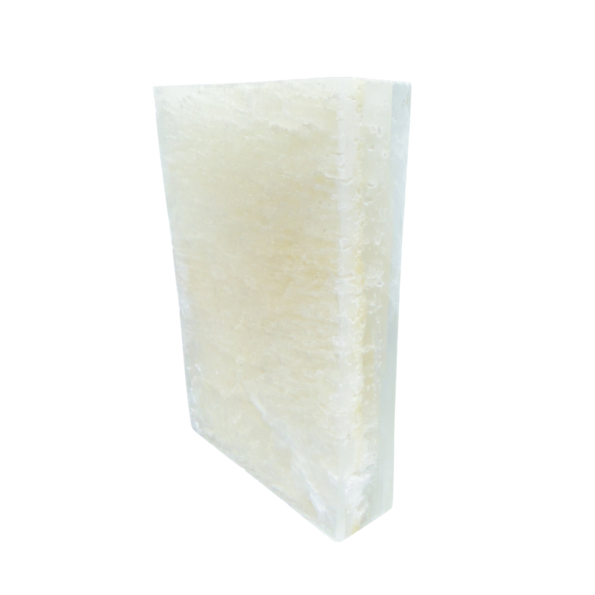 AAA grade selenite clearing block from New Mexico, alternate angle, translucent white gypsum fiber, specimen 67.