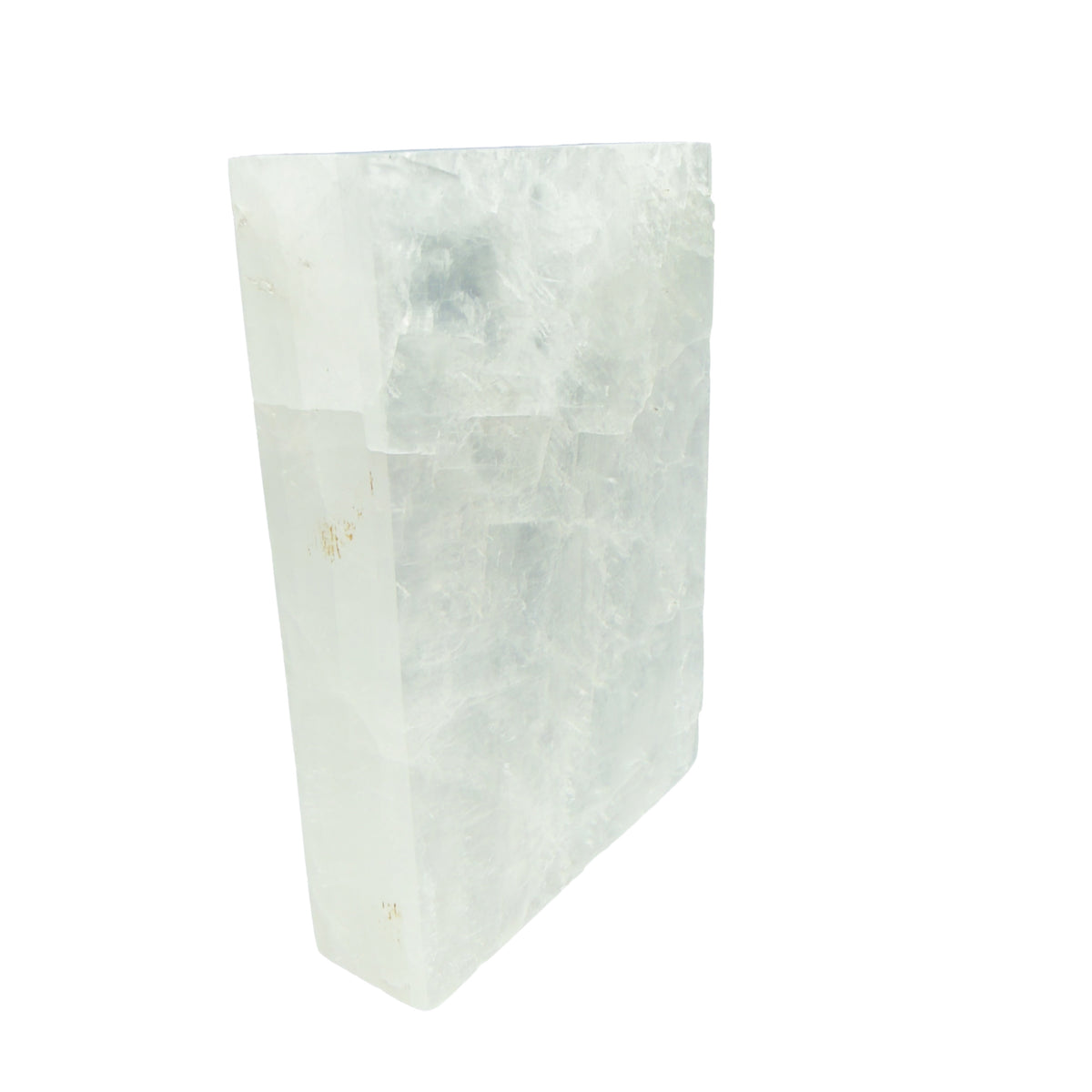 AAA grade selenite clearing block from New Mexico, top view, translucent white gypsum fiber, specimen 68.