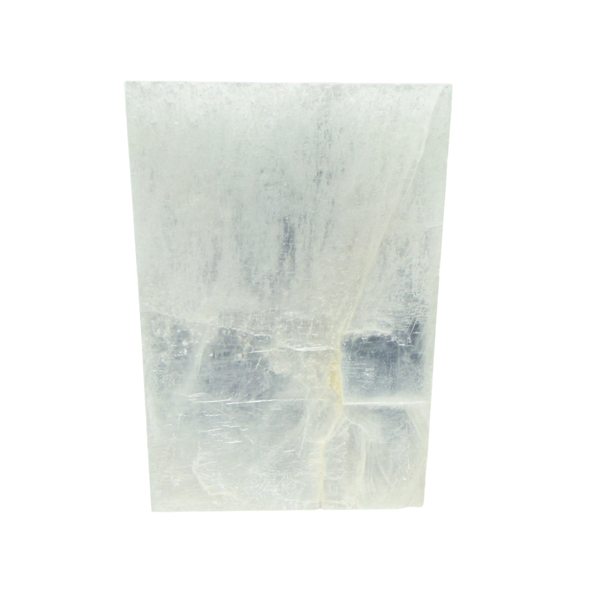 AAA grade selenite clearing block from New Mexico, front view, satin fibrous surface, 6.00 x 4.00 x 0.78 in, 1.62 pounds.