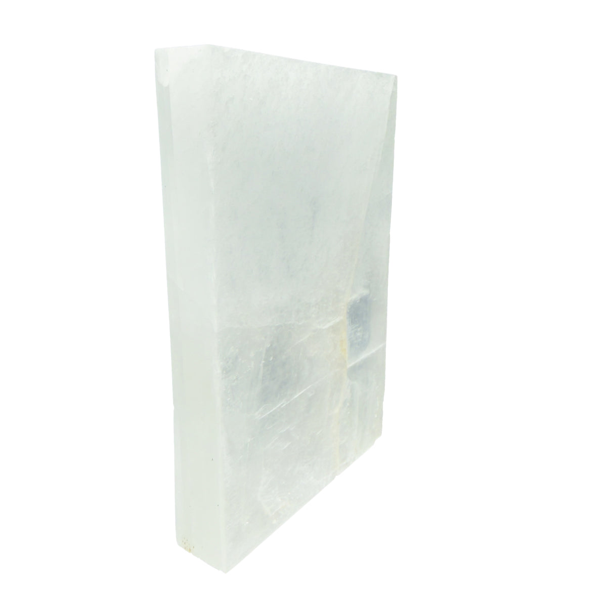 AAA grade selenite clearing block from New Mexico, top view, translucent white gypsum fiber, specimen 69.