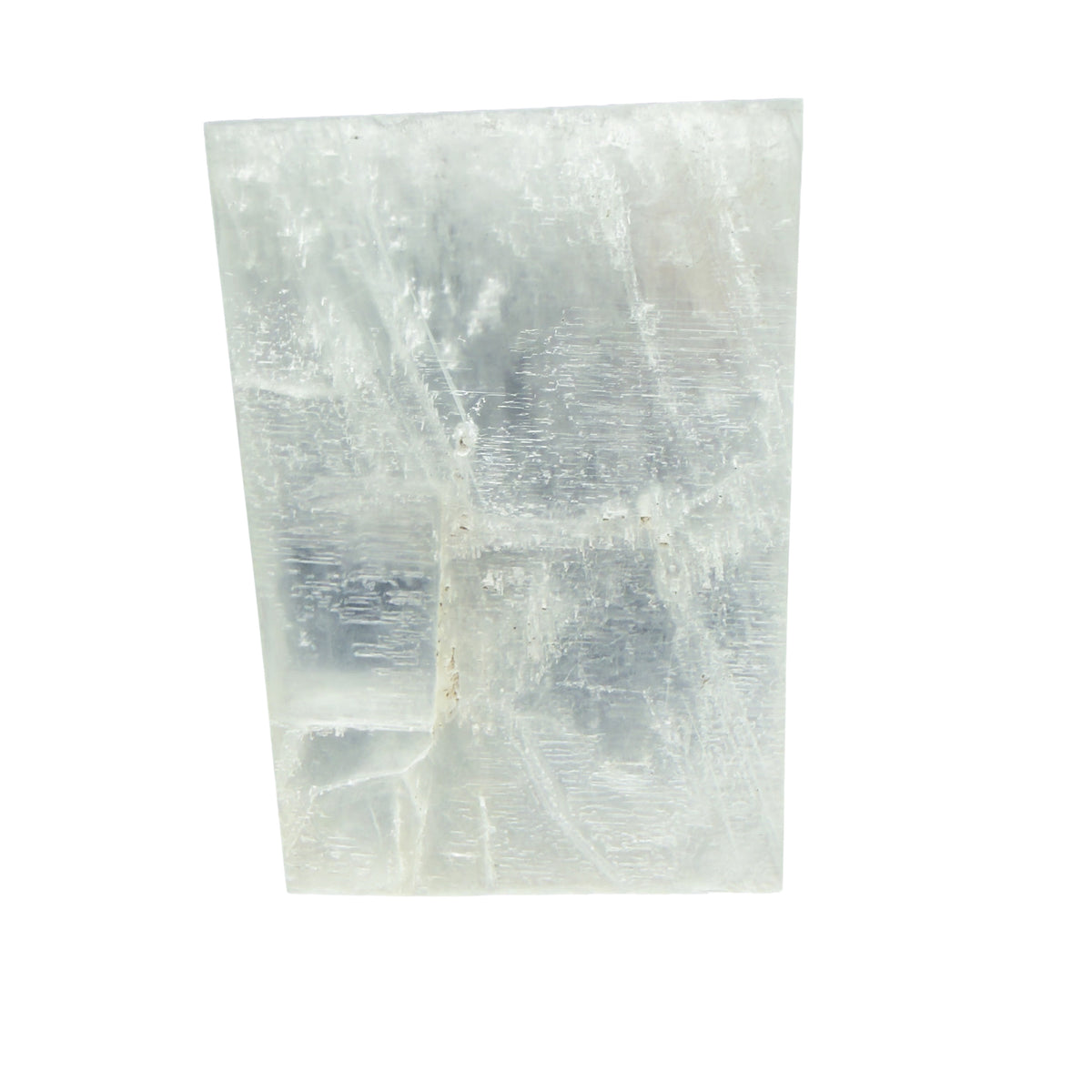 AAA grade selenite clearing block from New Mexico, reverse side, translucent white gypsum fiber, specimen 69.