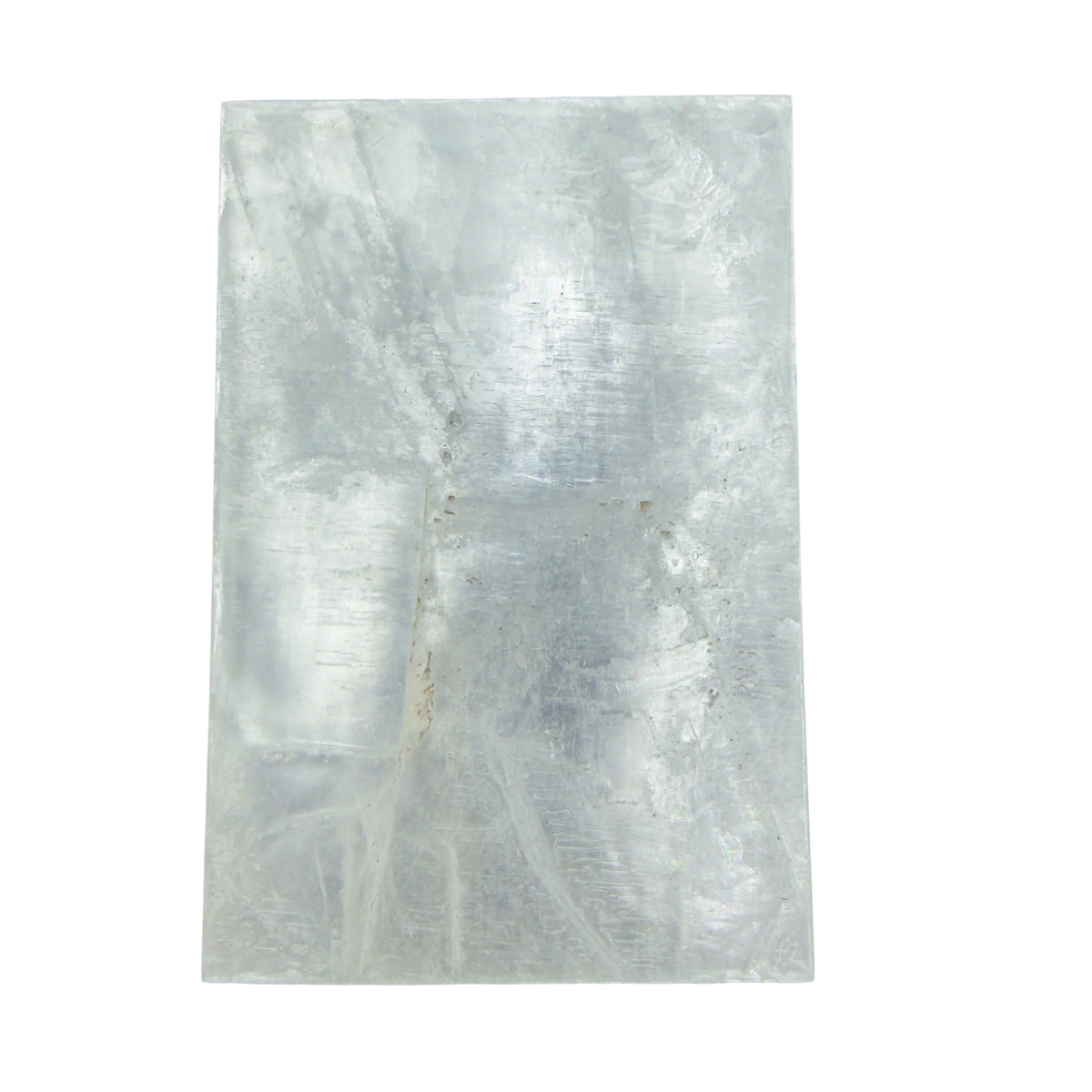 AAA grade selenite clearing block from New Mexico, left profile, translucent white gypsum fiber, specimen 69.