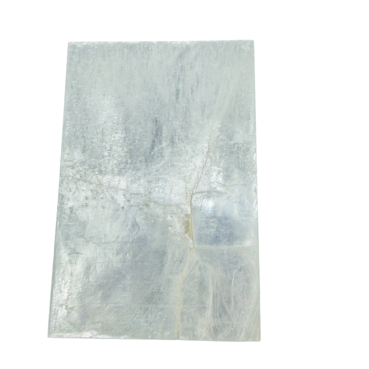 AAA grade selenite clearing block from New Mexico, right profile, translucent white gypsum fiber, specimen 69.
