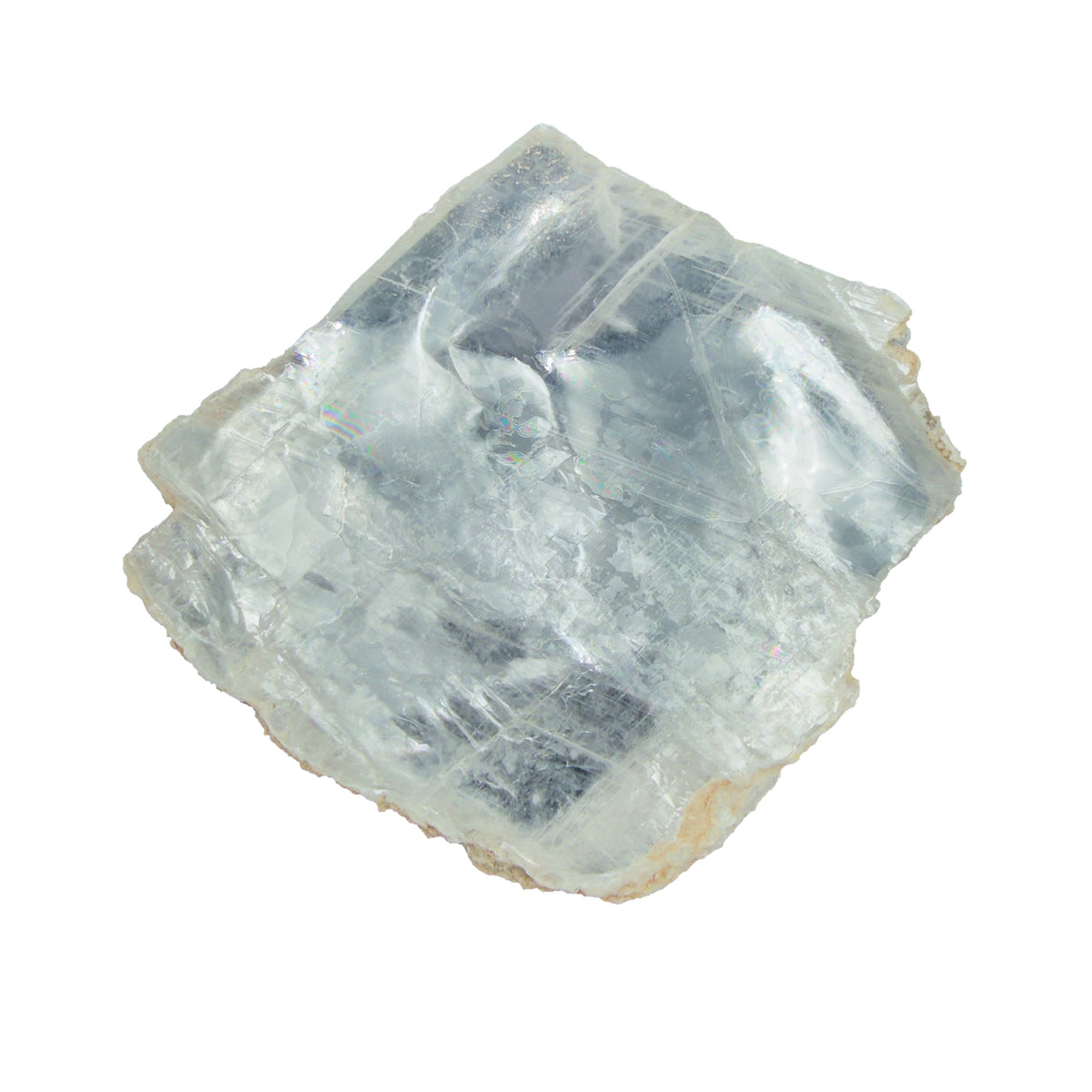 AAA grade selenite clearing slab from New Mexico, front view, satin fibrous surface, 6.22 x 5.83 x 0.52 in, 0.84 pounds.