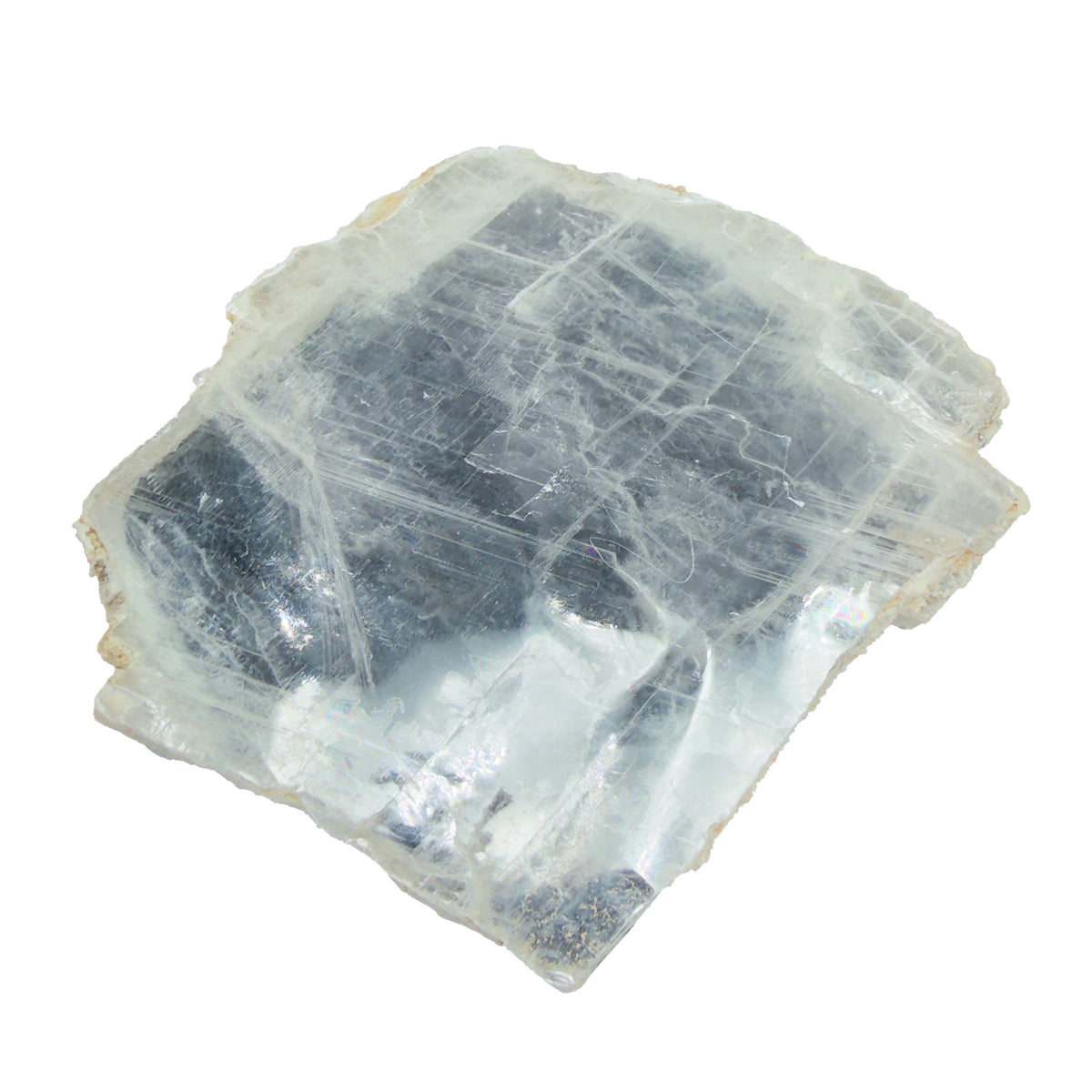 AAA grade selenite clearing slab from New Mexico, reverse side, translucent white gypsum fiber, specimen 54.