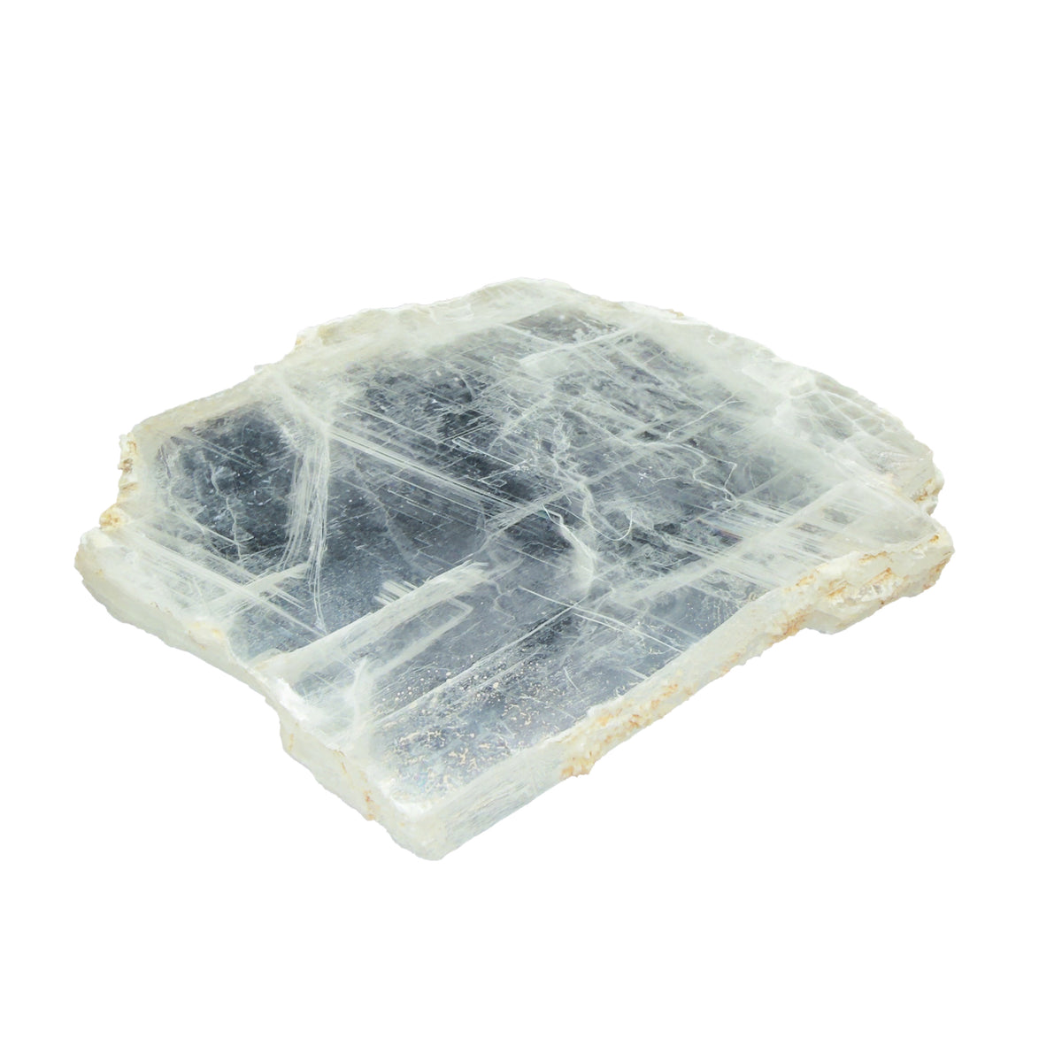 AAA grade selenite clearing slab from New Mexico, further angle, translucent white gypsum fiber, specimen 54.