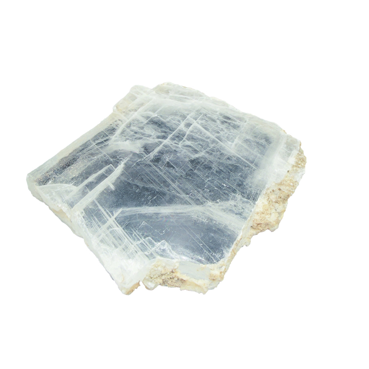AAA grade selenite clearing slab from New Mexico, alternate angle, translucent white gypsum fiber, specimen 54.