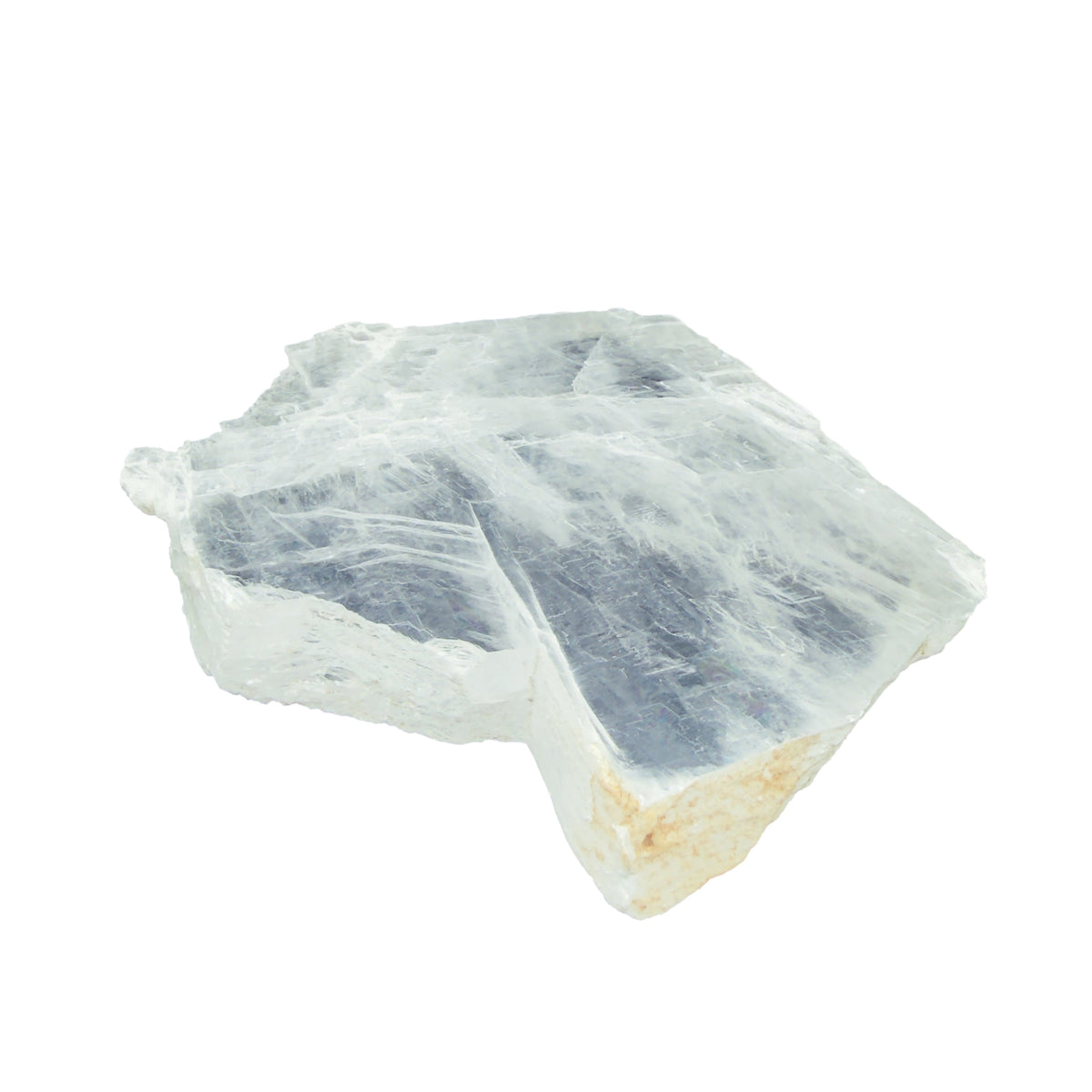 AAA grade selenite clearing slab from New Mexico, top view, translucent white gypsum fiber, specimen 55.