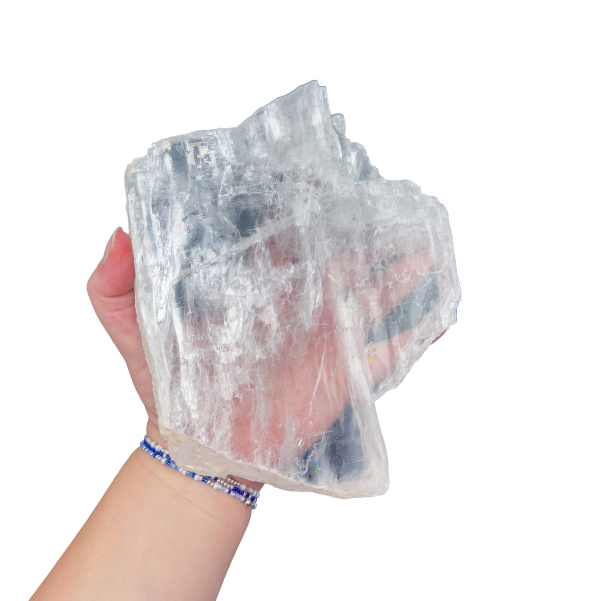 AAA grade selenite clearing slab from New Mexico, further angle, translucent white gypsum fiber, specimen 55.