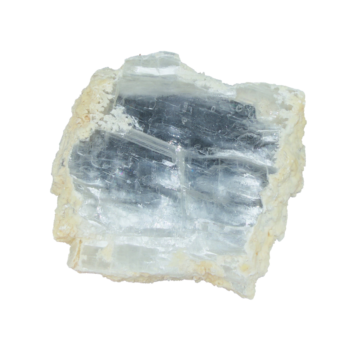 AAA grade selenite clearing slab from New Mexico, reverse side, translucent white gypsum fiber, specimen 56.