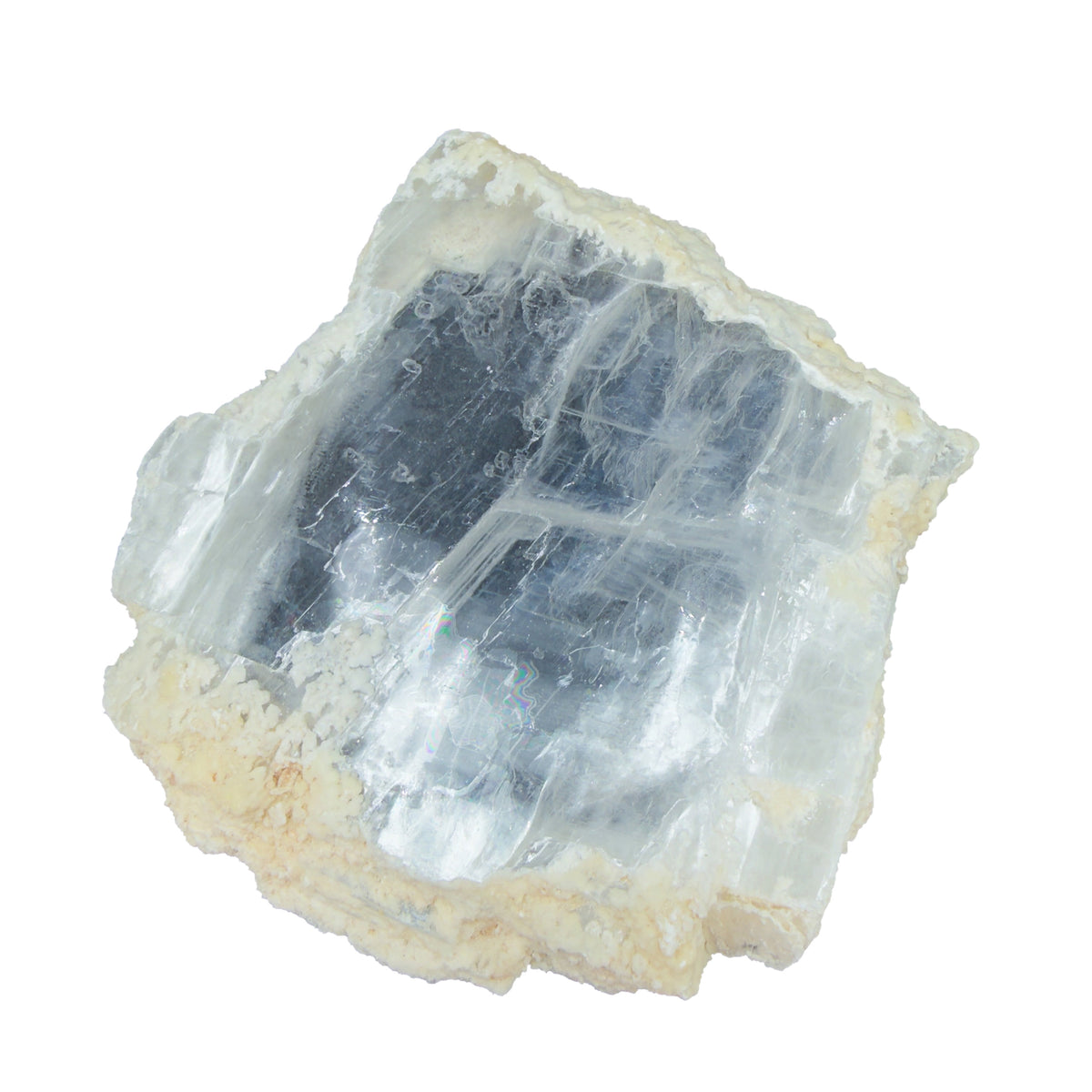 AAA grade selenite clearing slab from New Mexico, left profile, translucent white gypsum fiber, specimen 56.