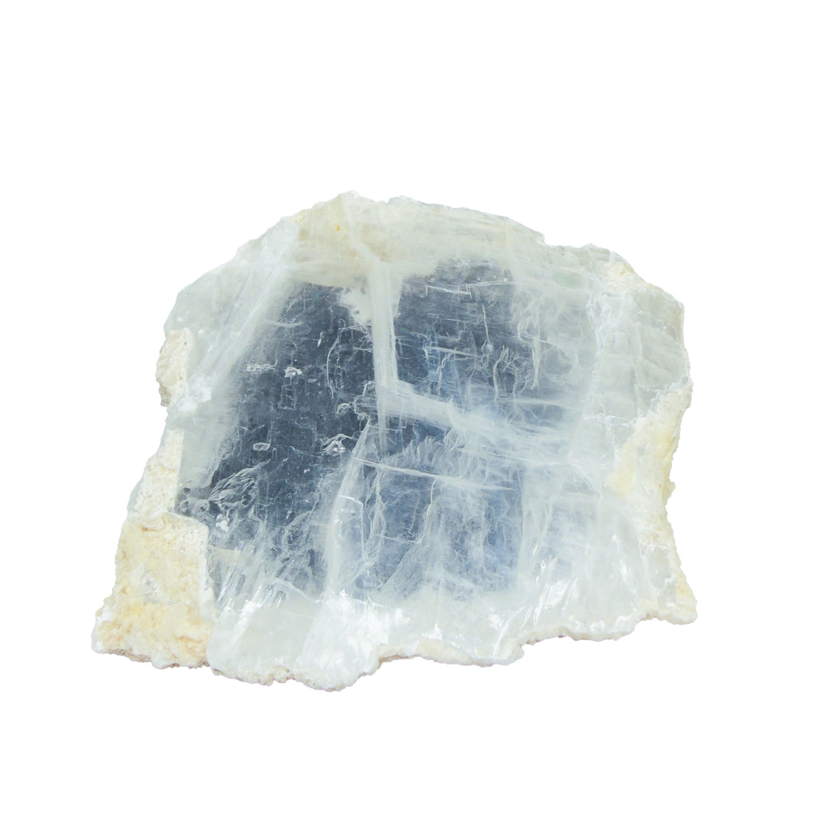 AAA grade selenite clearing slab from New Mexico, top view, translucent white gypsum fiber, specimen 56.