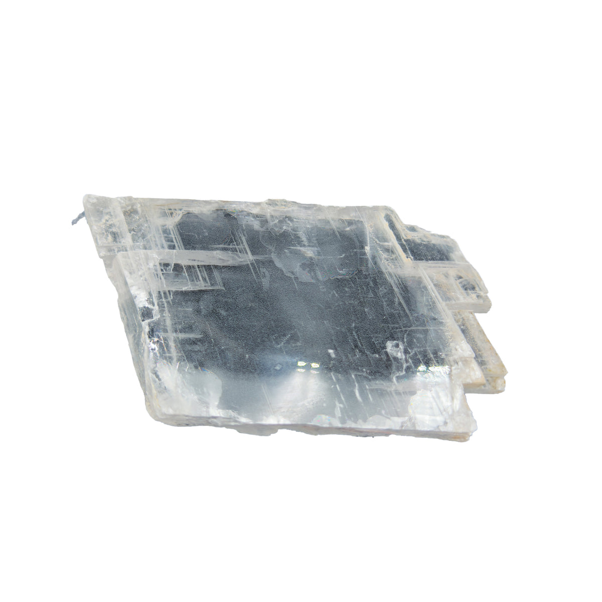 AAA grade selenite clearing slab from New Mexico, left profile, translucent white gypsum fiber, specimen 57.